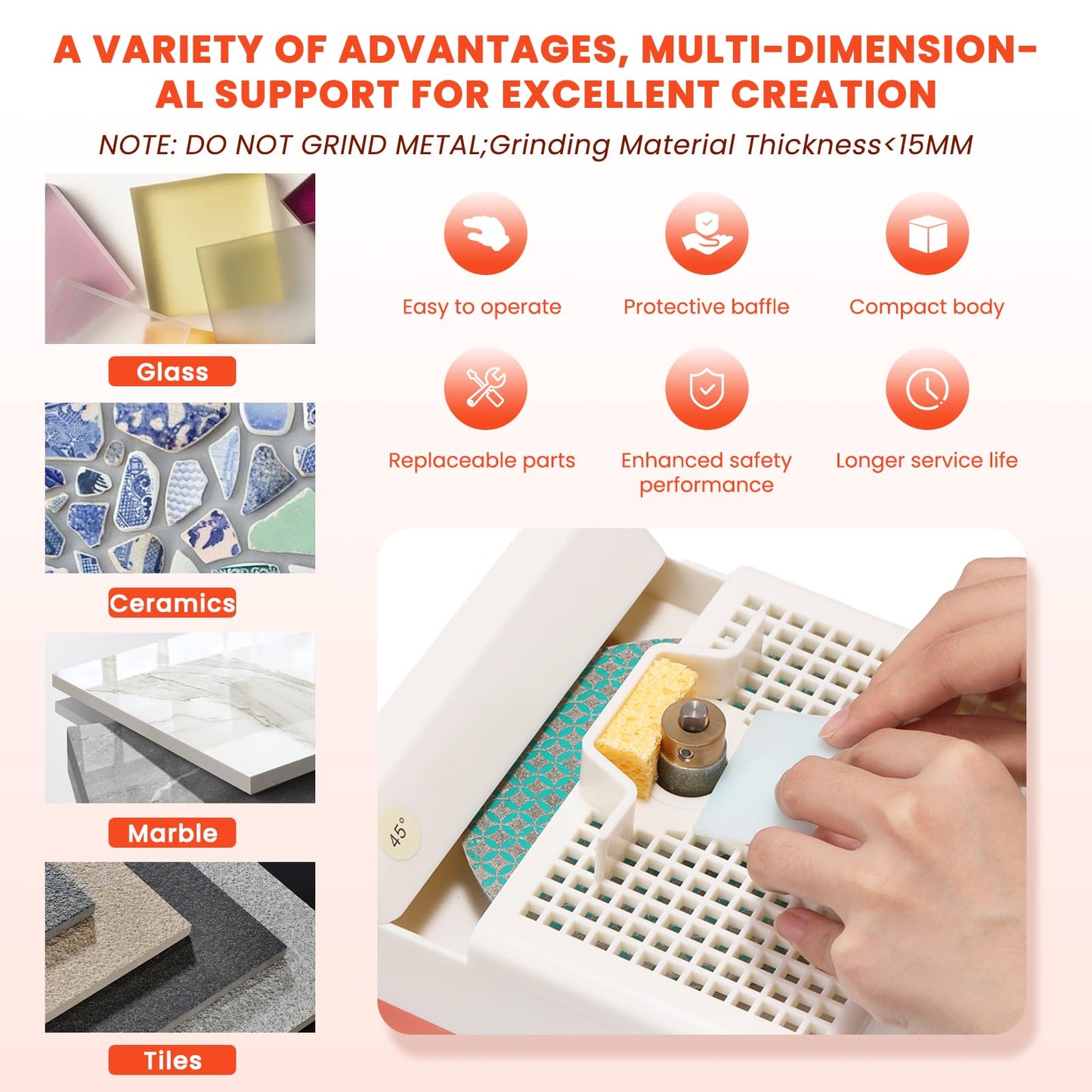 NEWTRY 3-in-1 Stained Glass Grinder, Portable Mini Grinder Machine for Curves & Angles Grinding & Drilling, Stained Glass Kit for Ceramic Polishing, Mosaics Arts & Decoration