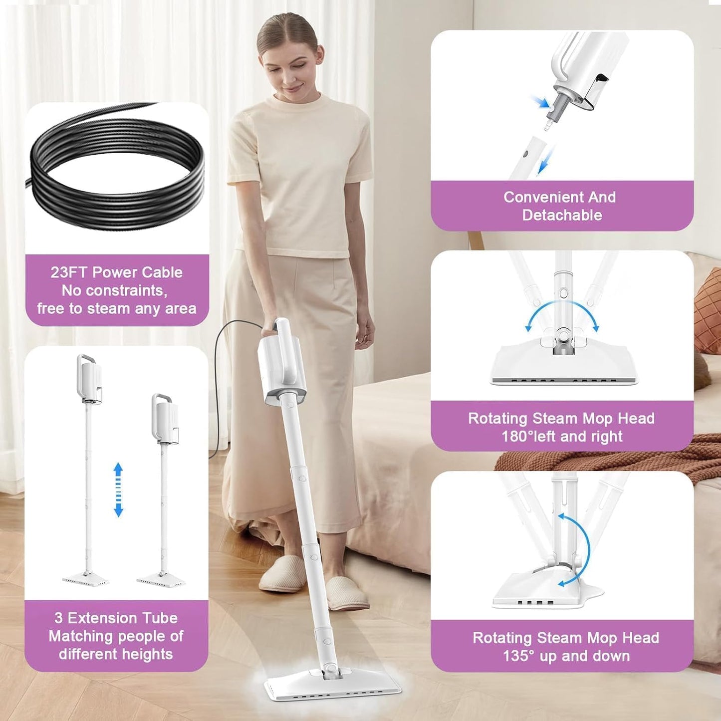 Skiennix 7-in-1 Steam Mop - 1200W Multi-Surface Cleaner with 400ML Tank & 23FT Cord | First Frost