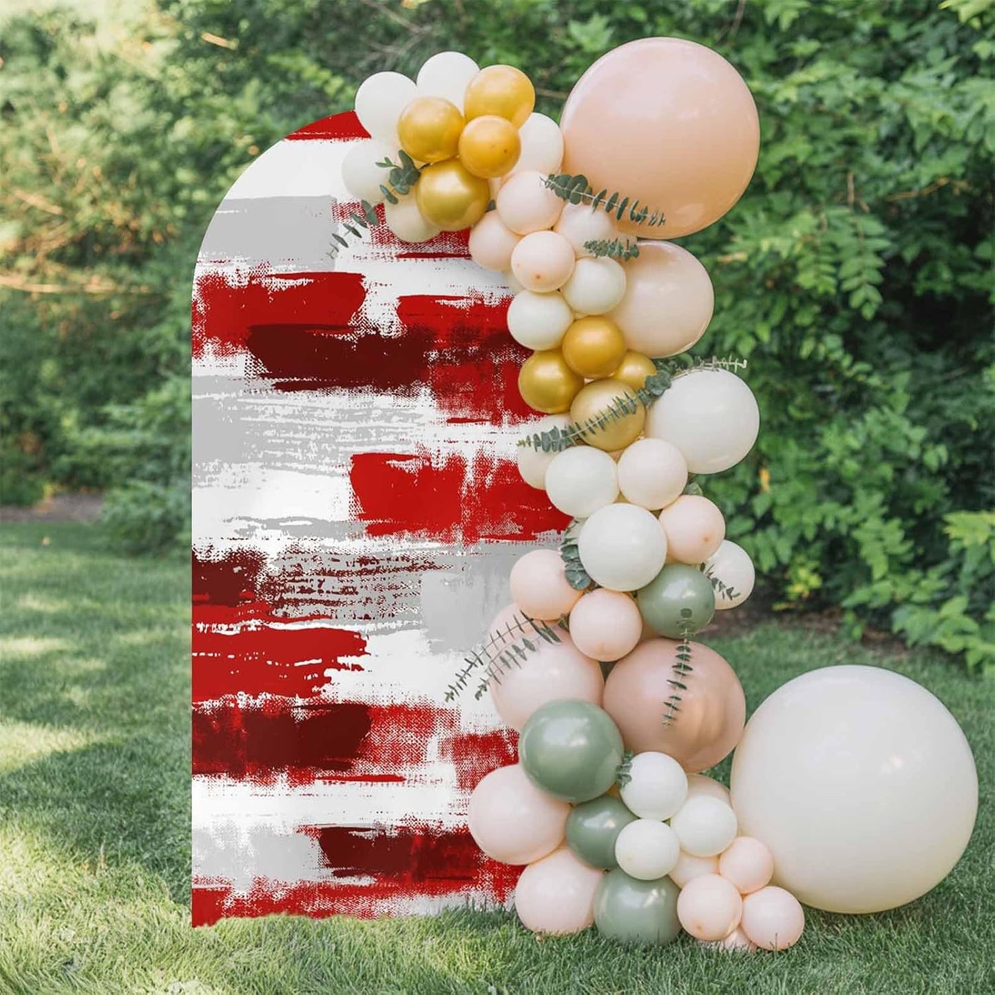 Jnbasdffb 7.2 Red Abstract Wedding Arch Cover, Stretchy Spandex Arch Backdrop Stand Covers FT, Grey Modern Mottled Art
