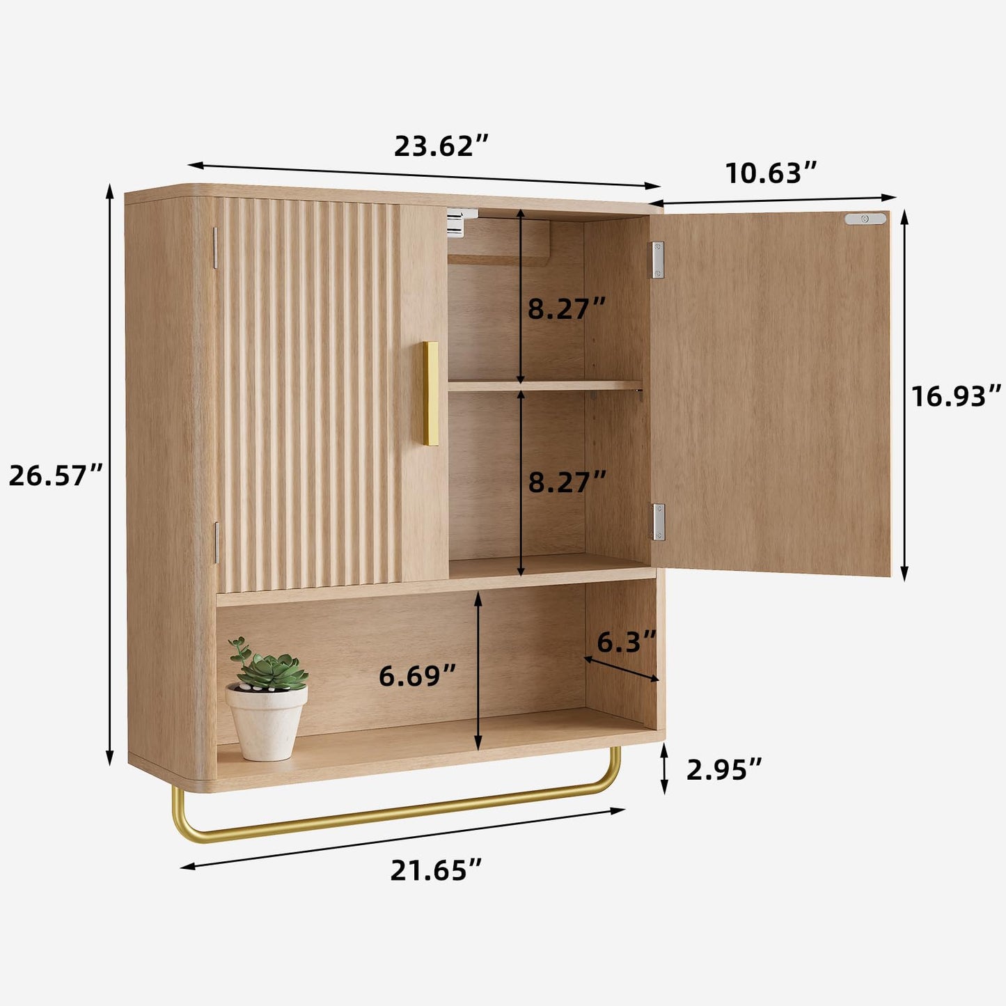 Memobarco Bathroom Wall Cabinet, Medicine Cabinet with Fluted Door & Adjustable Shelf, Over the Toilet Storage Cabinet with Towel Bar, Cabinet Wall Mount for Laundry Room & Kitchen, Wood