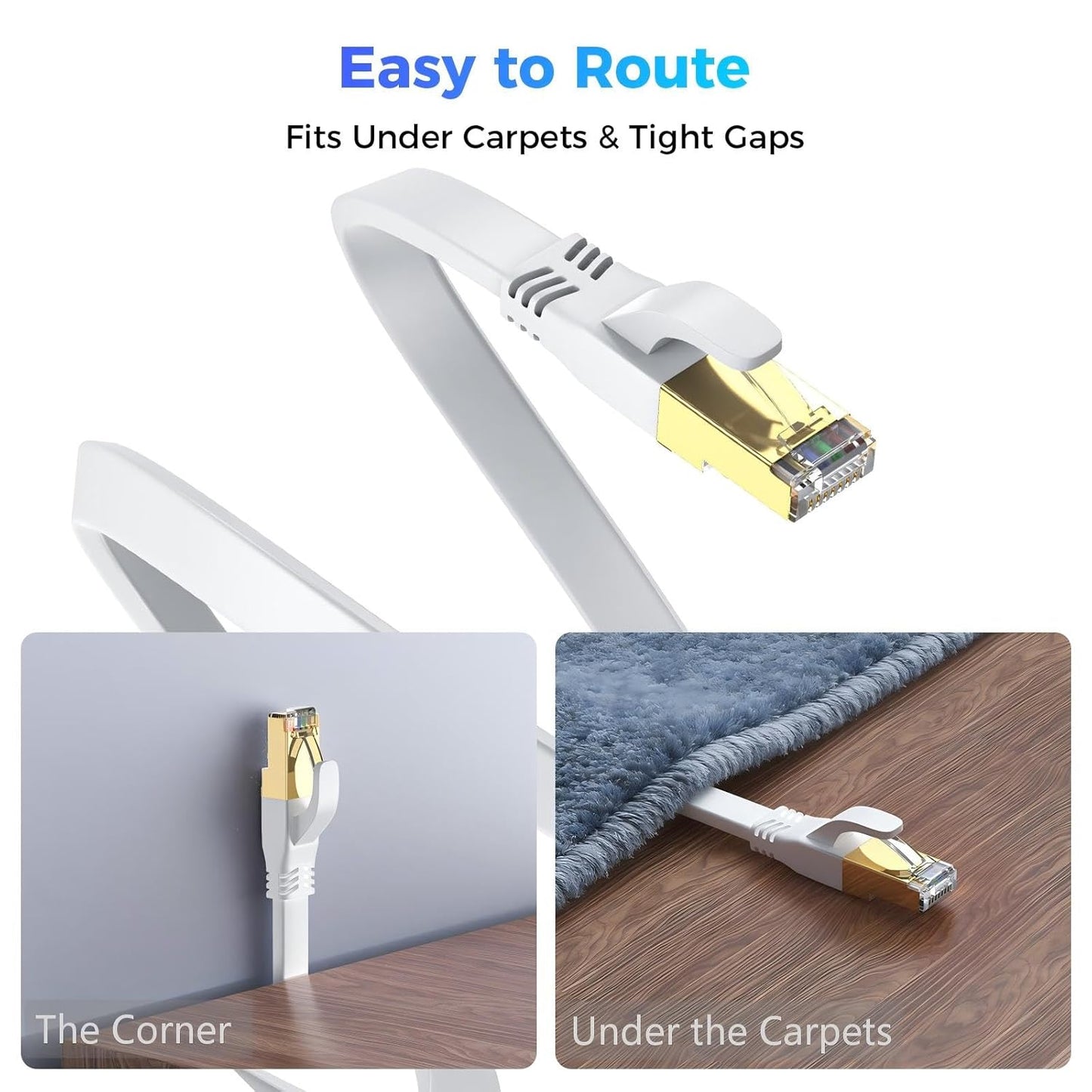 YSONG 8 6 RJ45 40Gbps 2000Mhz Cat7/Cat6/Cat5-White Cat Ethernet Cable FT, Outdoor&Indoor High Speed Heavy Duty Network