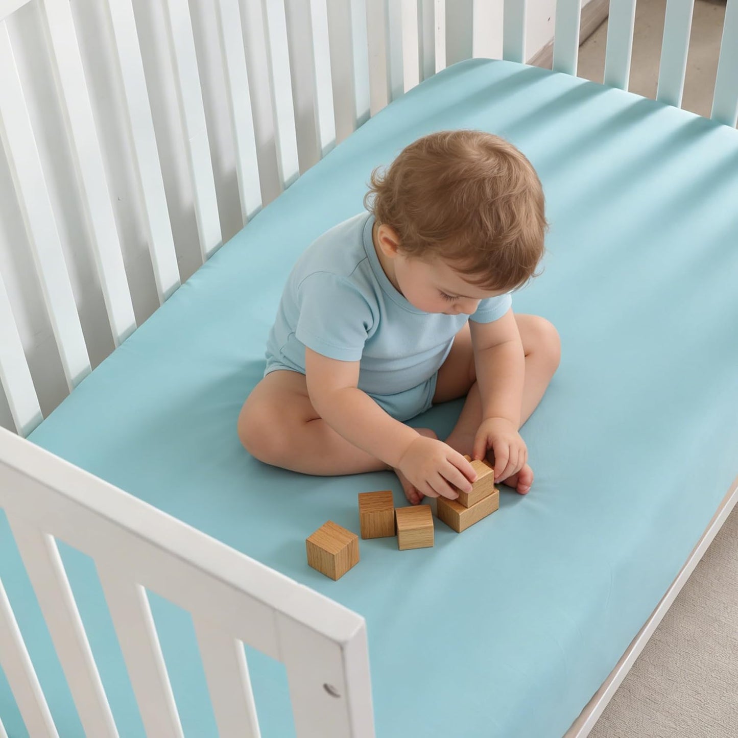 NTBAY 100% Brushed Microfiber Fitted Crib Sheet - Super Soft & Cozy 28x52 for Boys, Girls, Unisex - Aqua