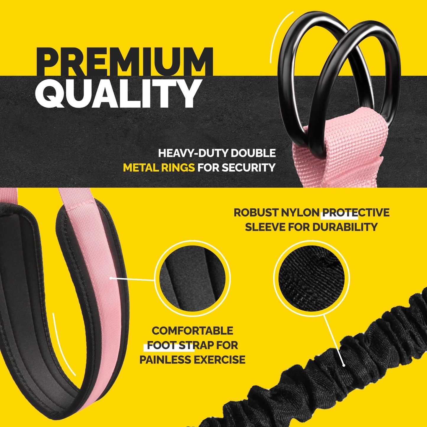 Pull Up Assistance Bands Set - 4 Heavy-Duty Pull Up Bands, Height Adjustable Strap & Comfortable Foot Strap - Stackable Pull Up Resistance Bands for Pull Ups (Pink)