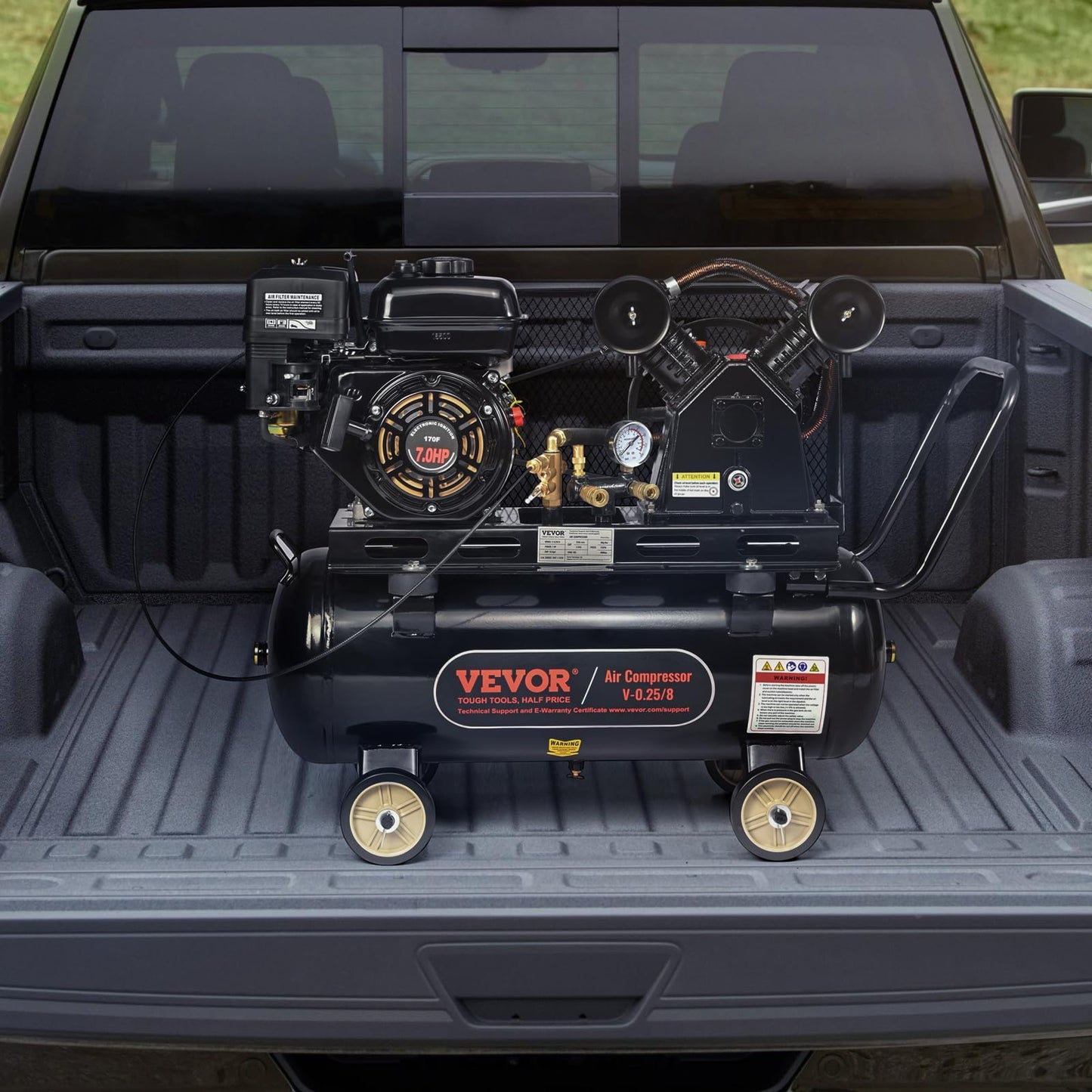 VEVOR 13.2 Gallon Gas Powered Air Compressor, 7HP 9CFM@115PSI Air Compressor Tank on Wheels, Gas Driven Piston Pump Air Compressed System with 115PSI Maximum Pressure for Workshop Construction Sites