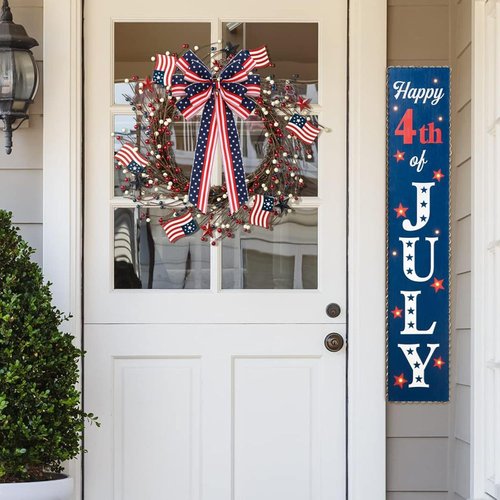 Meseey Extra Large Patriotic Bows - Waterproof American Flag Wreath Decor | 4th of July Red, White & Blue