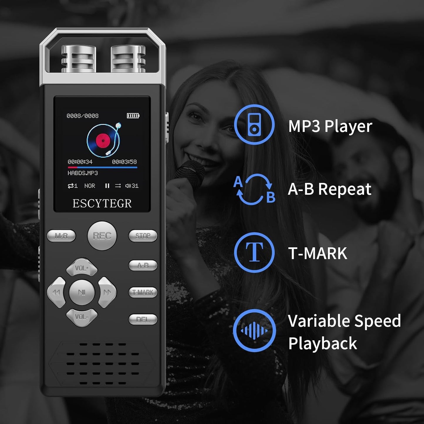 Escytegr 80GB 1536KBPS Digital Voice Activated Recorder Audio Voice Recorder with Playback Recording Device Dictaphone