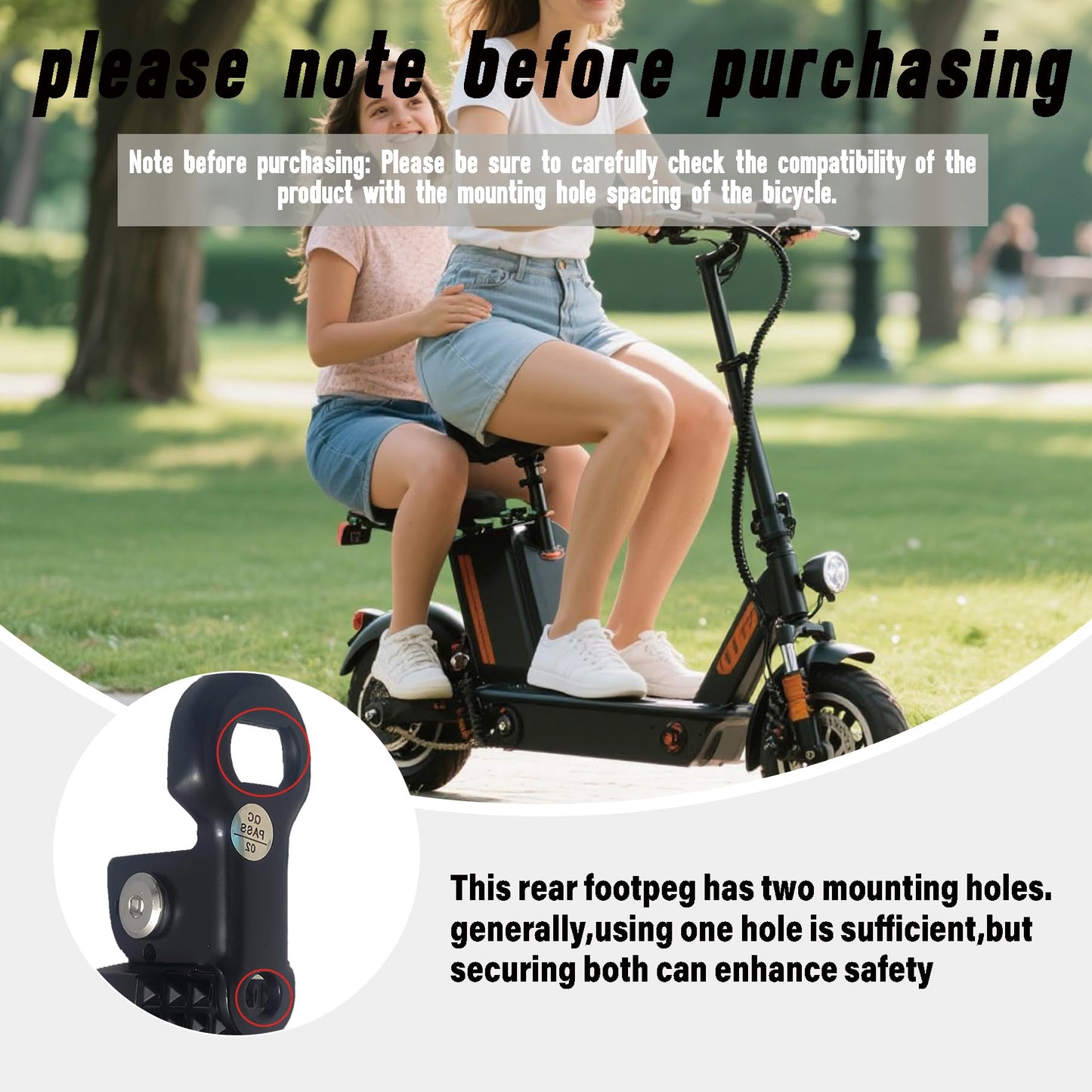 2PCS Foldable Bike Pegs – Round Hole Rear Pedals for E-Bike, Mountain Bike & Folding Bicycle – Non-Slip, Durable & Space-Saving (Black)