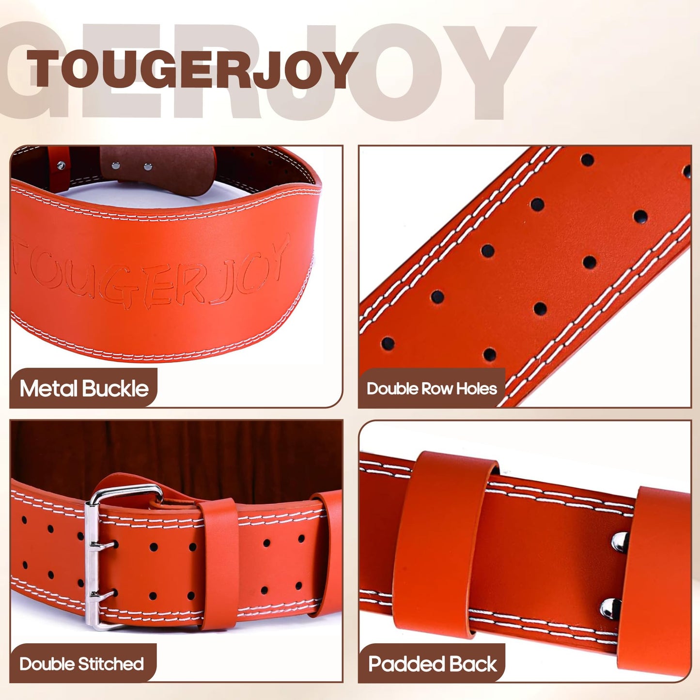 Genuine Leather Weight Lifting Belt for Men Double Prong Power Belt Heavy Duty - Strong, Stabilizing Back Support for Deadlifts, Squats Powerlifting