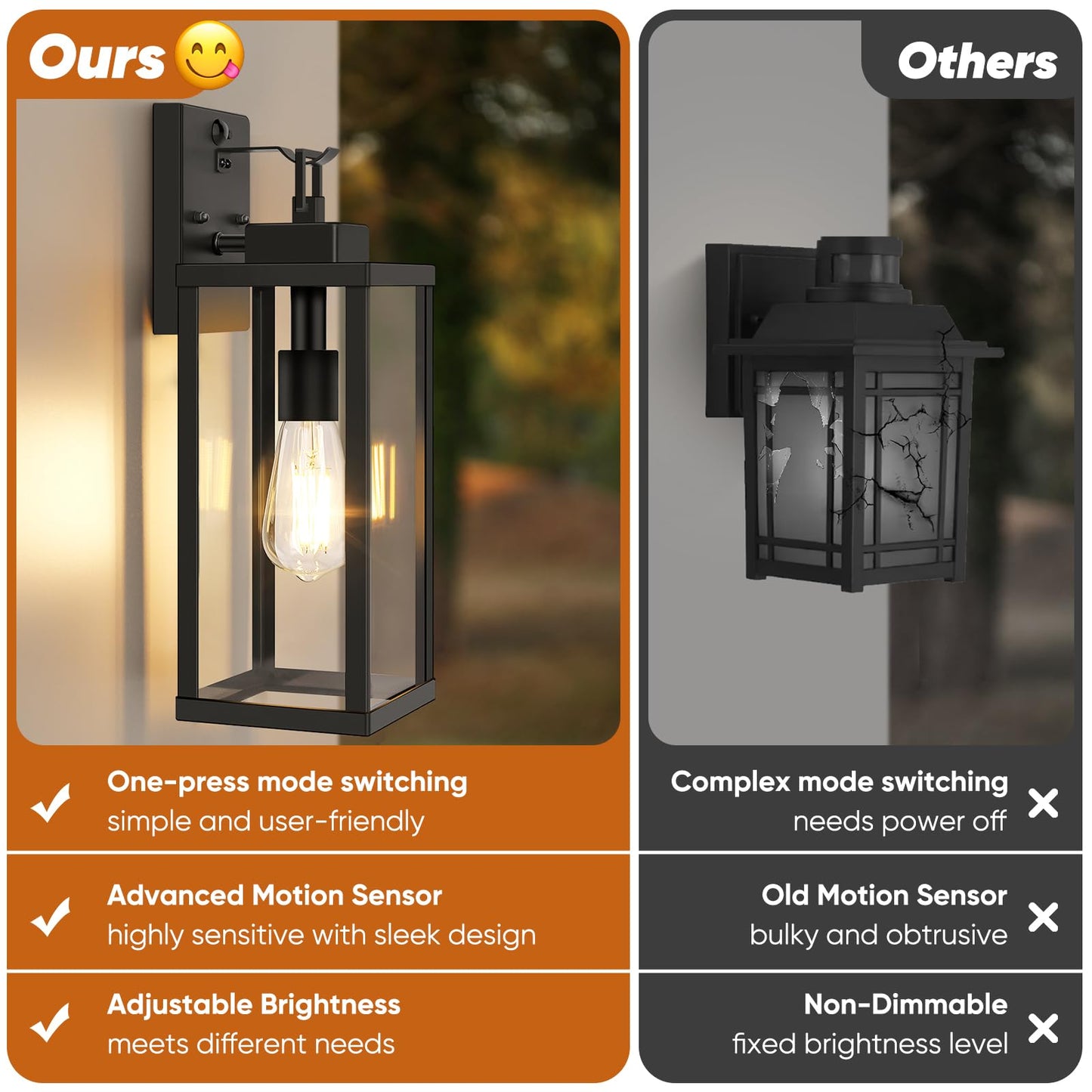 BesLowe Motion Sensor Outdoor Wall Lights, Dusk to Dawn, 16in, Black, Metal, Model A927M, 2-Pack
