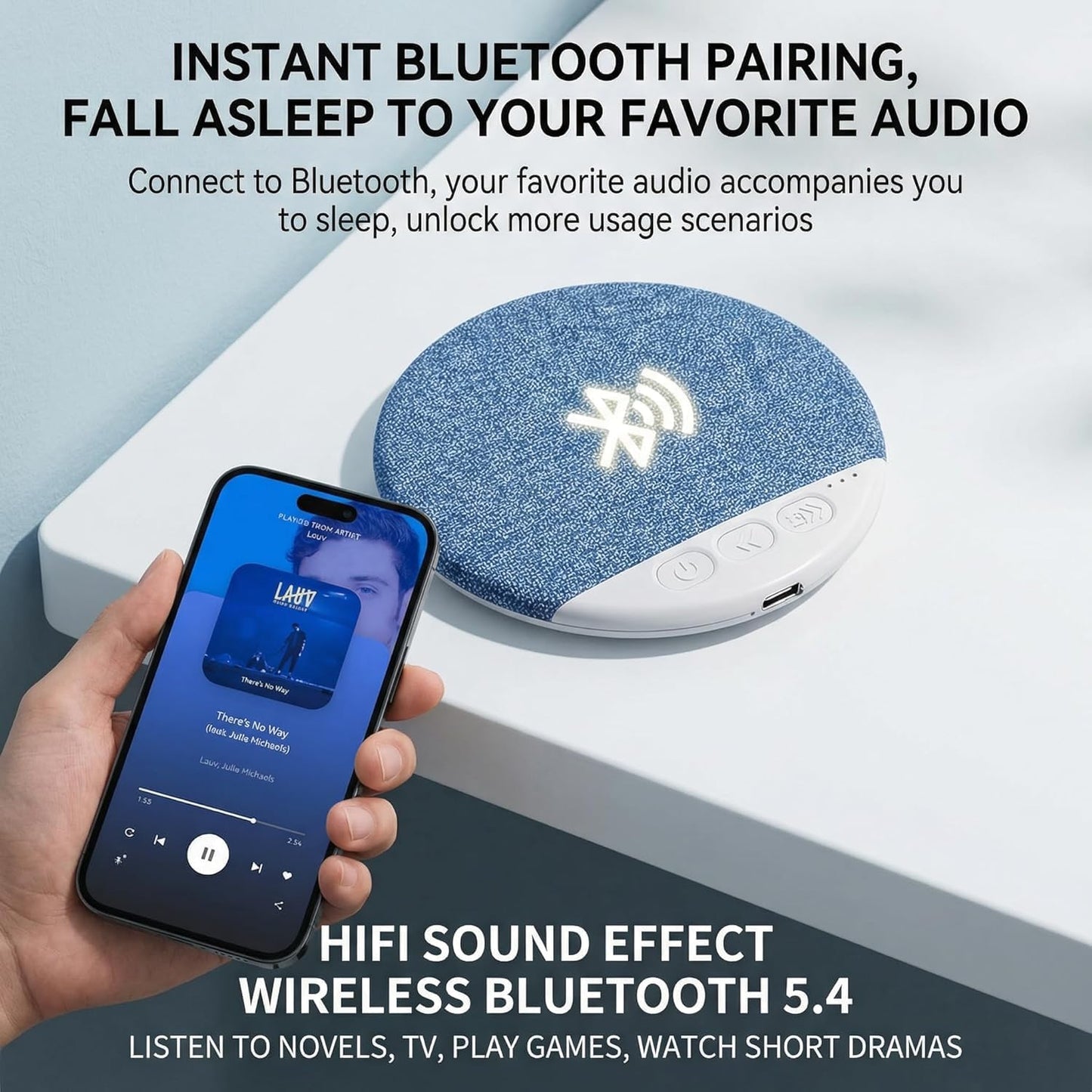 Snugeasy Pillow Speaker Bluetooth for Sleeping, Under Pillow Speaker with White Noise Timer Wireless Mini Bone