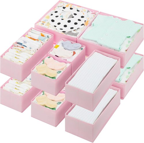 Granny Says Drawer Organizer Bins - 12 Pack Dresser Storage Dividers for Baby Clothes & Nursery - Pink
