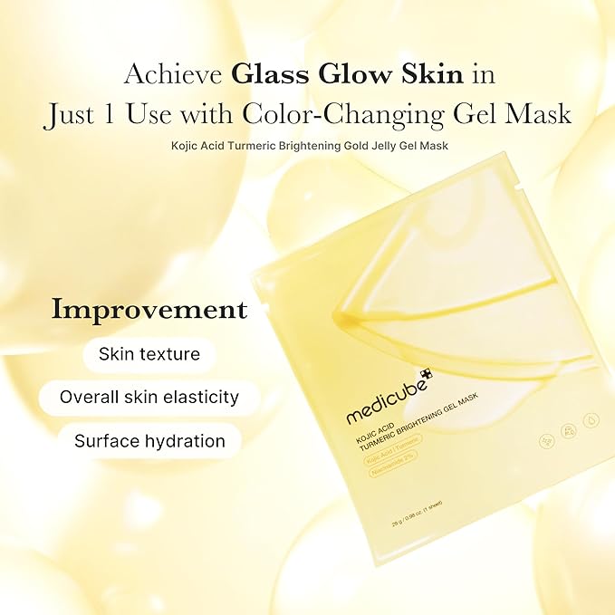 medicube Kojic Acid Turmeric Brightening Gold Jelly Gel Mask | Overnight Face Mask for Glass Glow Skin- Elasticity, Hydrating, Firming and Moisturizing | Korean Skincare, 28g x 4ea