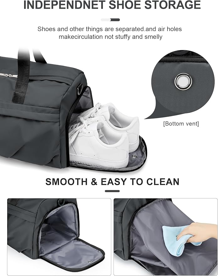 Gym Duffle Bag with Shoe Compartment for Women Men Sports Workout Carry on Weekend Overnight Bag, Grey