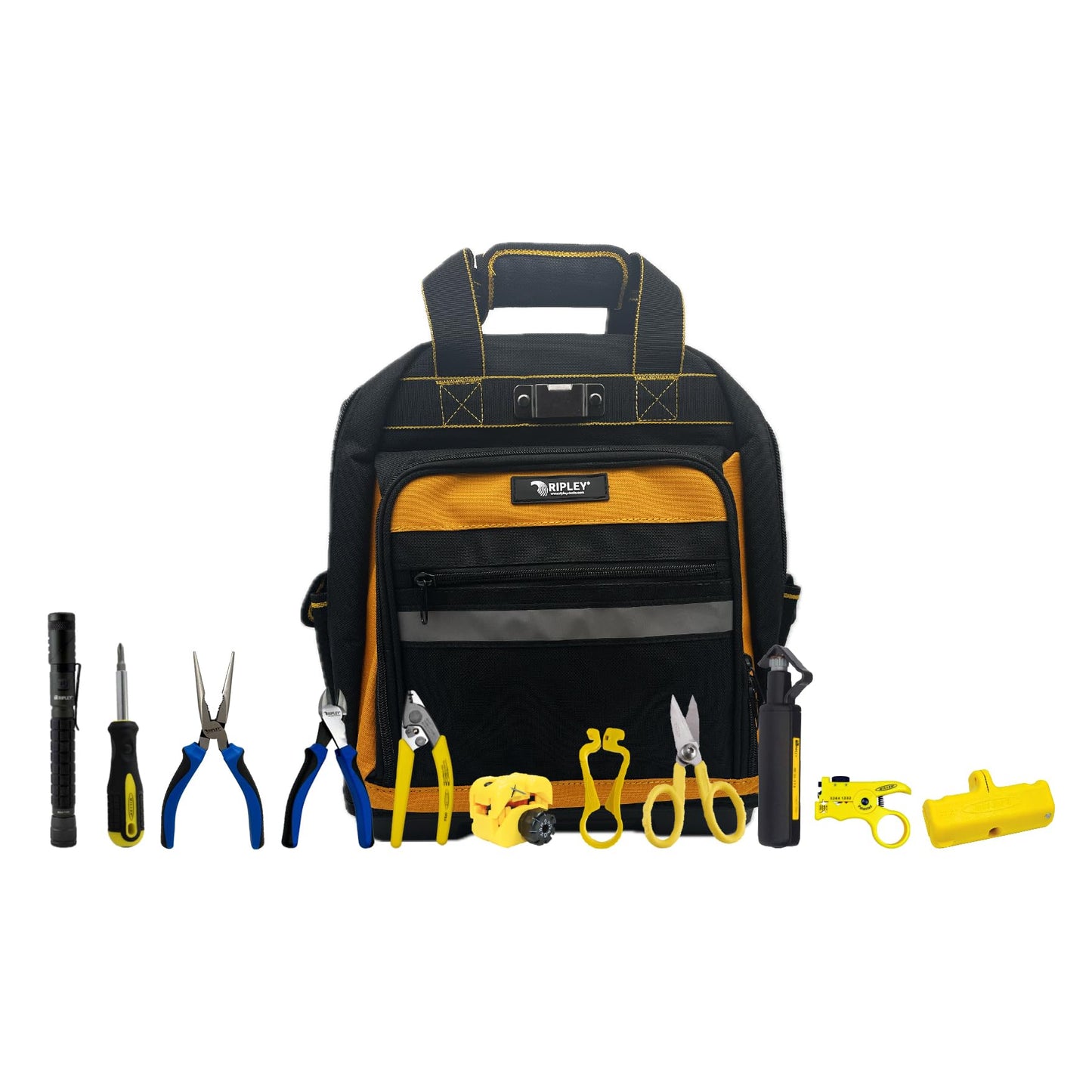 Miller Fiber Optic OSP Cable Prep Backpack Kit – Complete Mid‑Span & Termination Tool Set with Slitters, Strippers & Kevlar Shears – Heavy‑Duty Weather‑Resistant Backpack