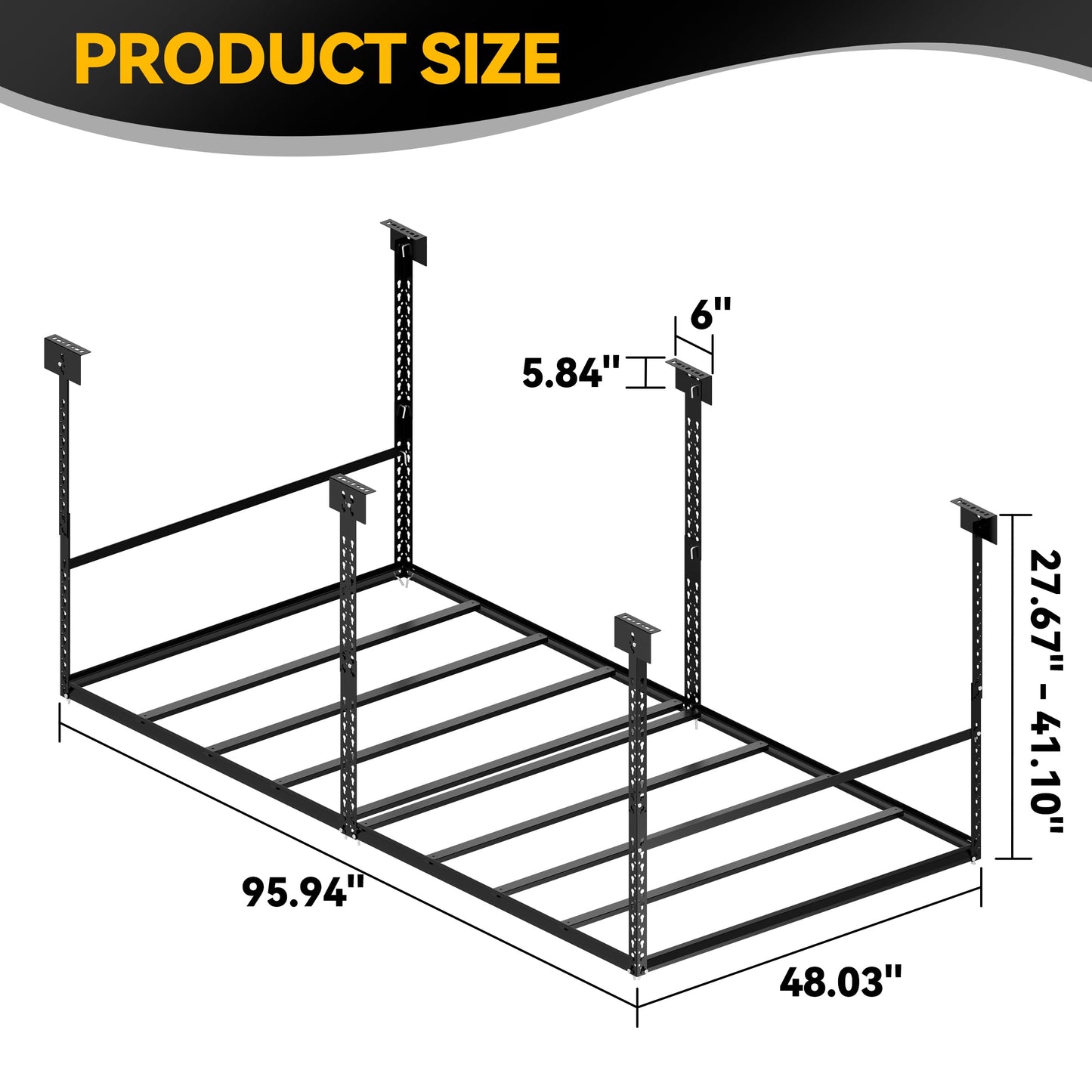STORKING 4x8 Ft Overhead Garage Storage Rack, 28-41 inch Height Adjustable Ceiling Mounted Organization Rack, 750 lbs Weight Capacity, 48"x96" Metal Rack for Garage Storage with Hanging Rods