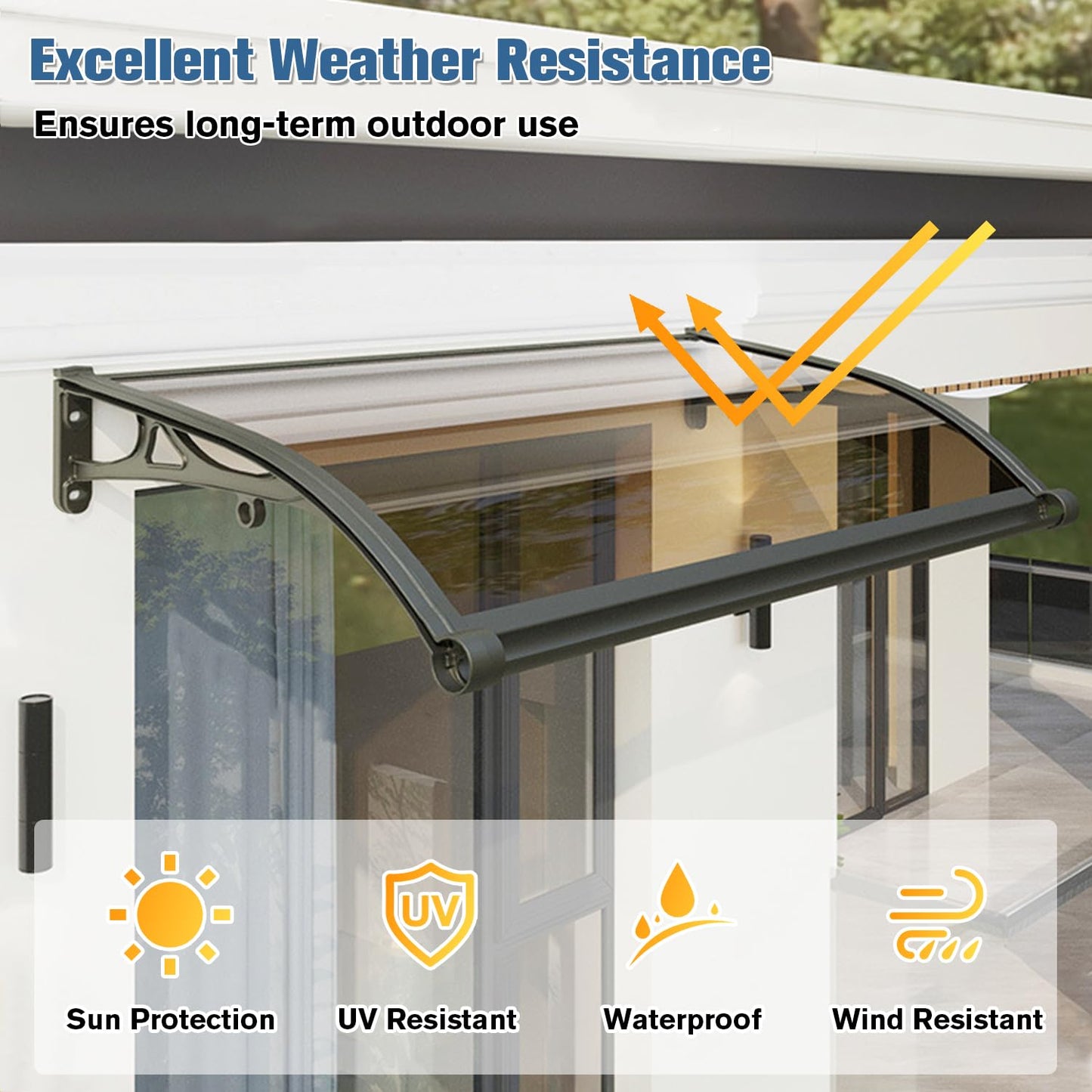 Awning for Door Entrance, Window Awnings Exterior with Aluminum Bracket Polycarbonate Board, Patio Balcony Porch, UV Rain Snow Protection Brown 60x140cm/24x55in