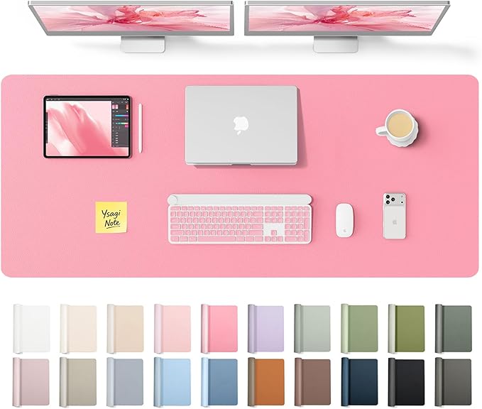 YSAGi Leather Desk Pad Protector, Office Desk Mat, Large Mouse Pad, Non-Slip PU Leather Desk Blotter, Laptop Desk Pad, Waterproof Desk Writing Pad for Office and Home (Pink,55" x 17.2")