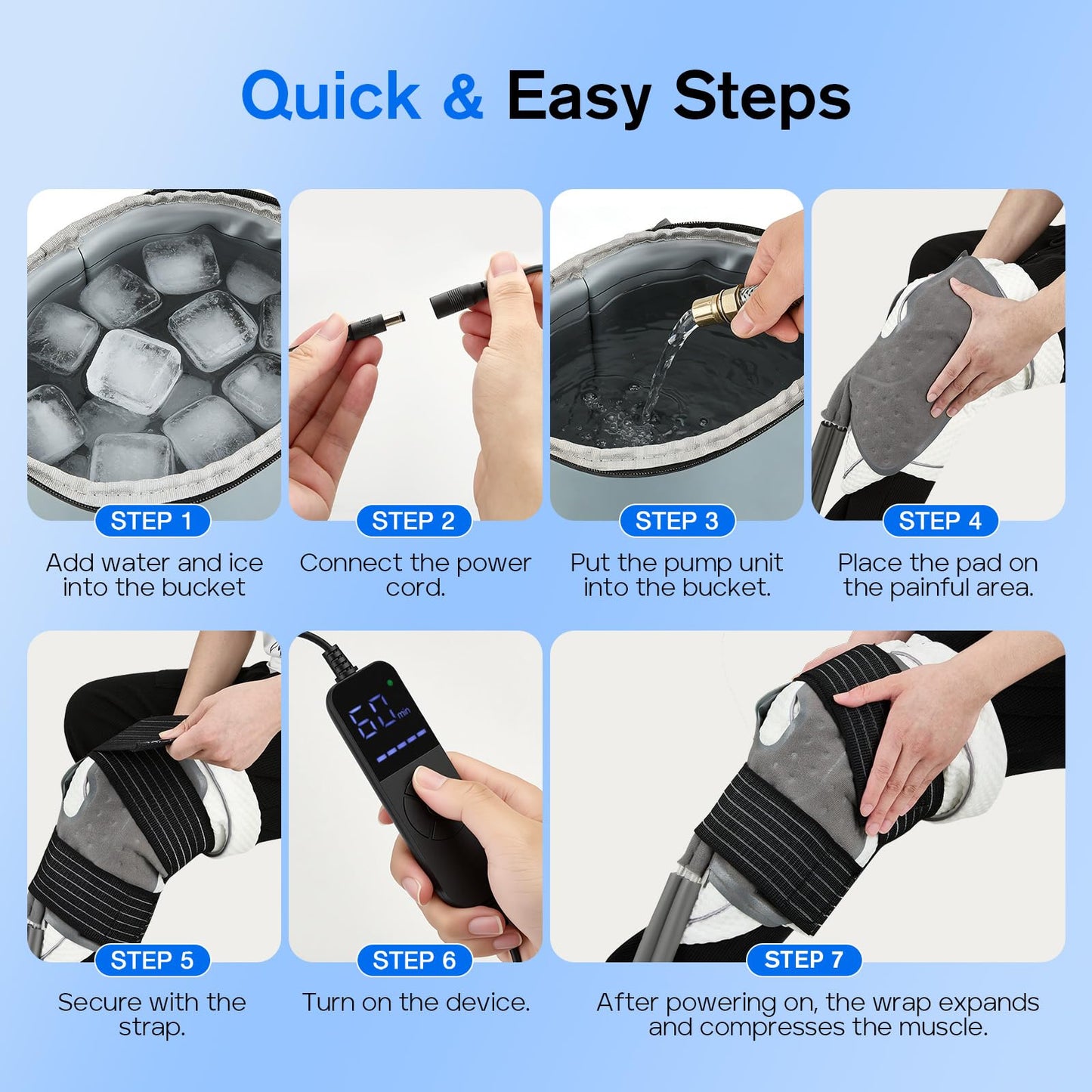 Portable Ice Machine for Knee After Surg – Customizable Knee Cold Therapy Machine with 6 Timer & 5 Flow Settings, 15 Quart Insulated Bucket, Ergonomic Fit, Ultra-Quiet Pump for Swelling Relief