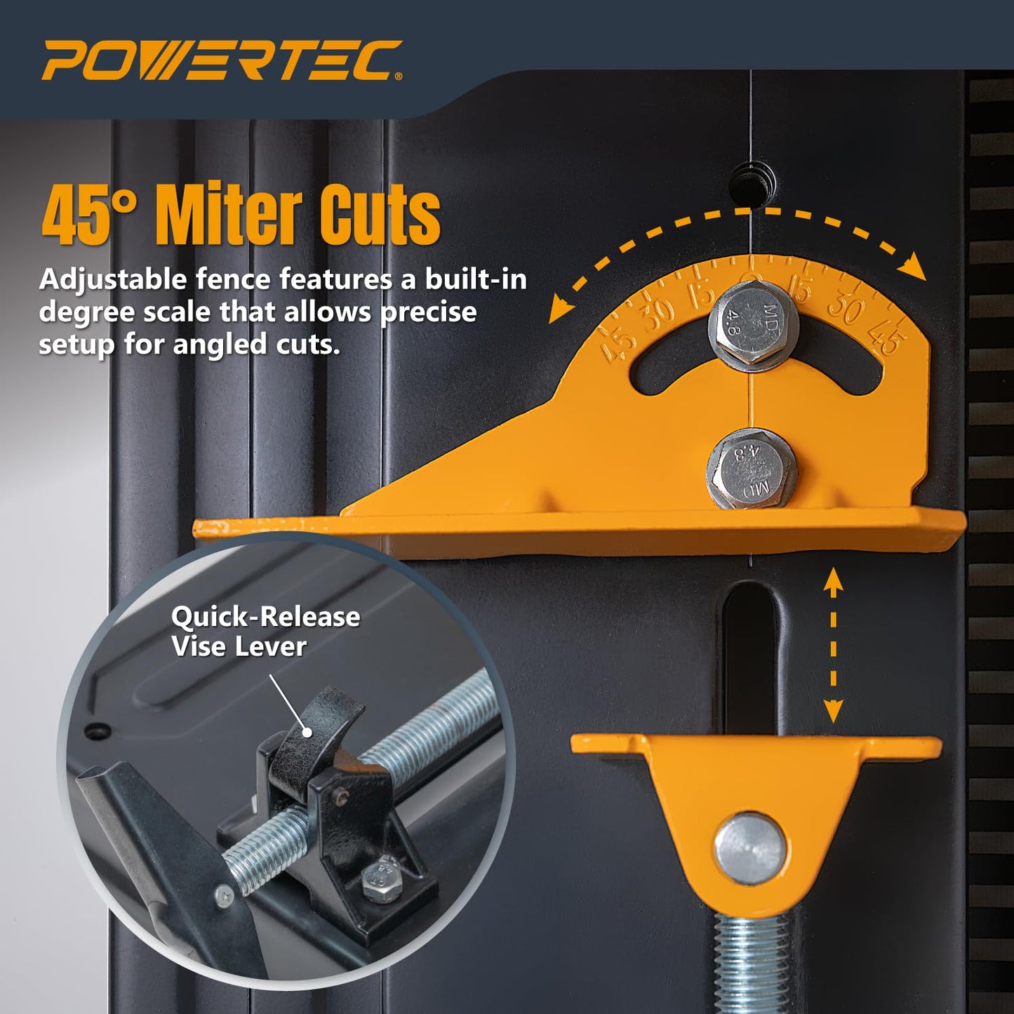 POWERTEC 14-Inch Multi-Material Chop Saw, 15 Amp, TCT Blade, Adjustable Fence & Depth Stop, Quick-Release Vise, Soft Start, for Metal, Wood, Plastic, and More (CPS1400)