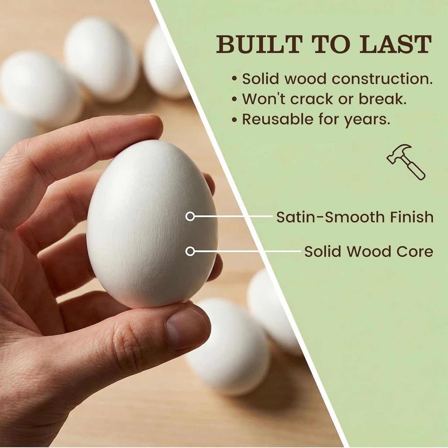 SallyFashion Wooden Fake Eggs - 9 PCS White Easter Eggs for Nesting & Pretend Play Kitchen Accessories