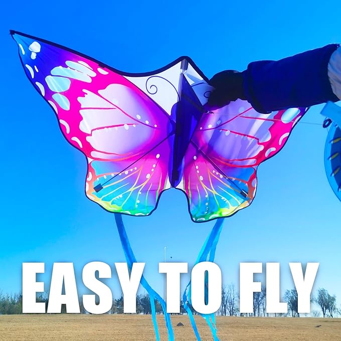 Large Butterfly Kite for Adults and Kids Ages 4-8 & 8-12 Easy to Fly, 55''X28'' Single Line Kite for Outdoor, Park or Beach.