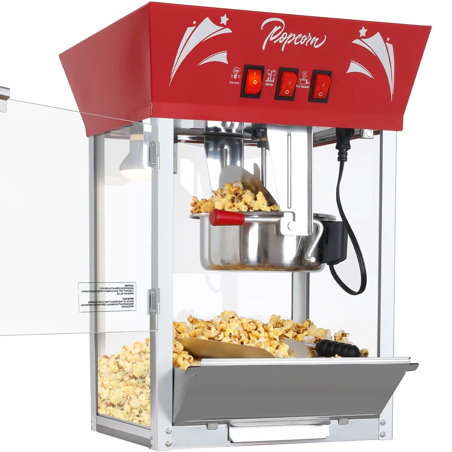 Popcorn Maker Machine,12 Ounce Kettle Stainless Steel Commercial Popcorn Machine with Tempered Glass,Warming Deck, 900W Countertop Popcorn Popper for Parties (Red, 12 Ounce)