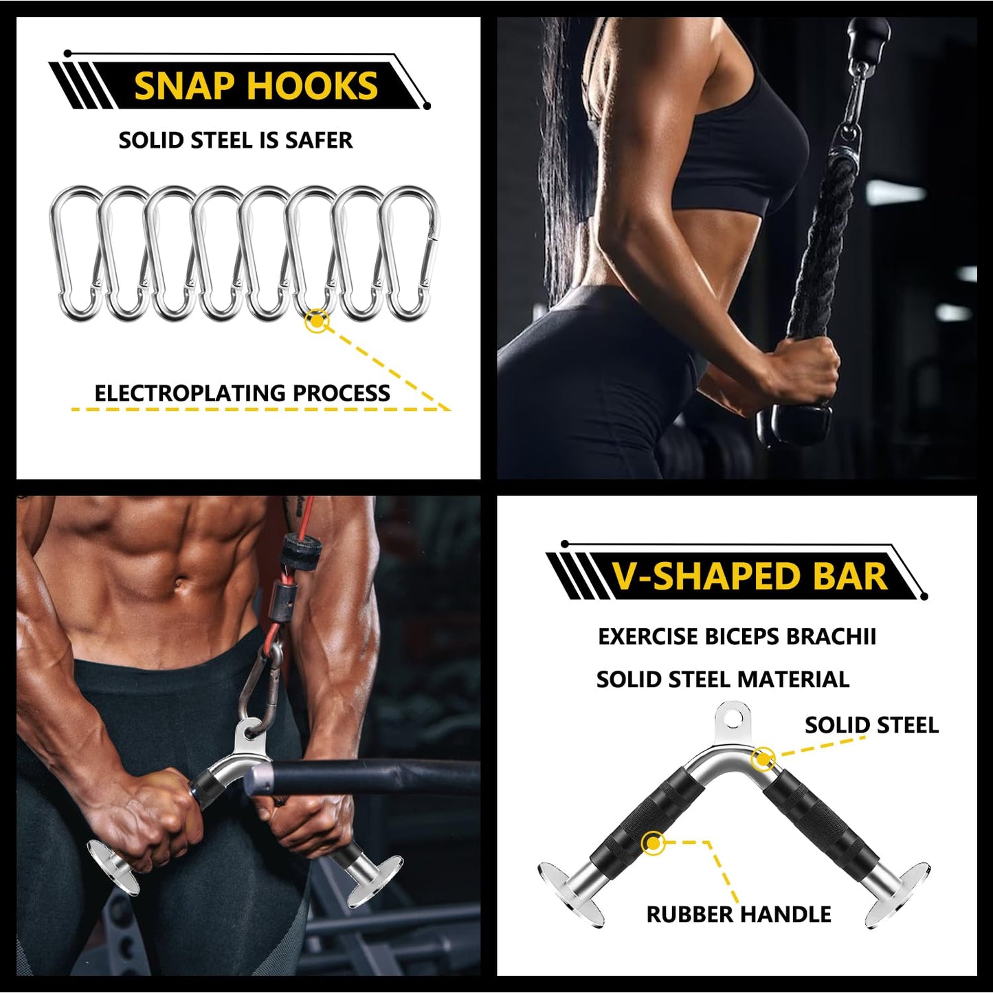 WNOEY Cable Machine Attachment, LAT Pulldown Attachments, Home Gym Accessories, Triceps Pull Down Attachment (V Handle + Row Handle + Rotating Bar + Tricep Rope + Ankle Straps)