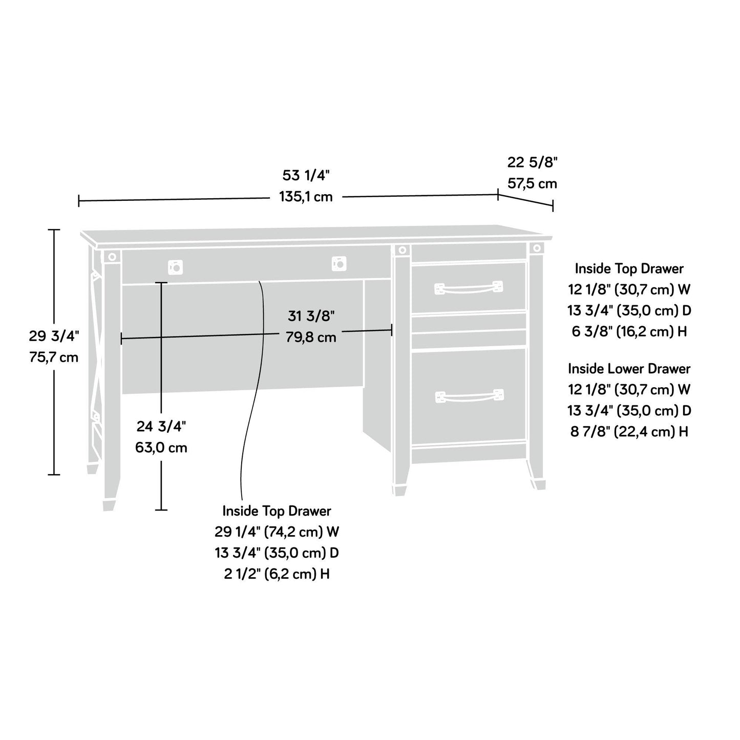 Sauder Carson Forge Vintage Rustic Computer Desk for Home Office with Drawers, in Washington Cherry; L: 53.19" x W: 22.64" x H: 29.80"