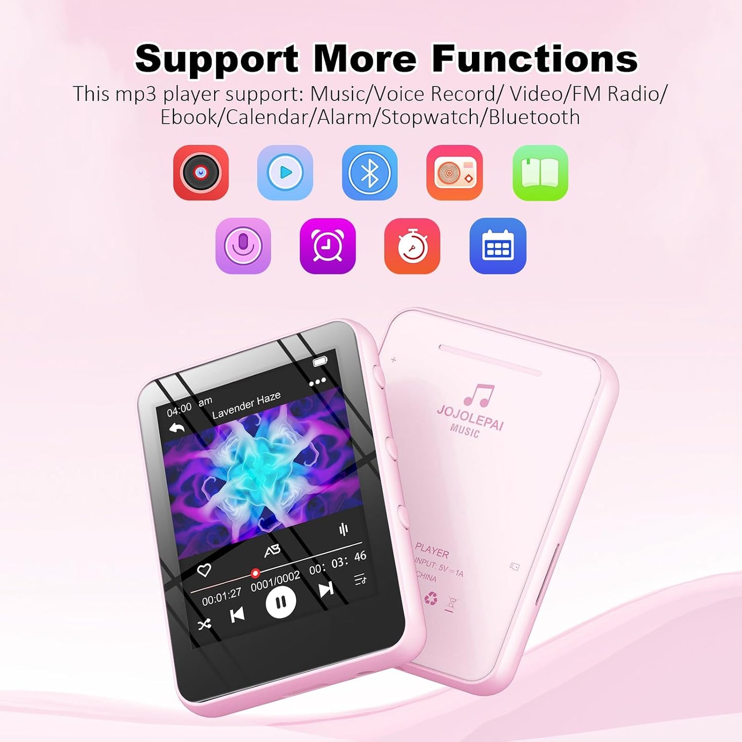 JOJOLEPAI MP3 32GB 128GB) Music Player with Bluetooth, Storage, Full Touch Screen, Built-in Speaker, FM Radio & Voice