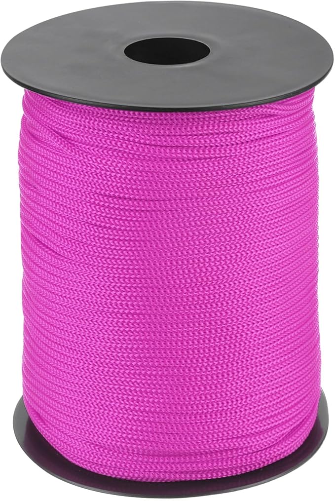 MECCANIXITY 1/8 Inch Polypropylene Rope Braided Ropes, 328ft Nylon Rope Hollow Utility Cord for Clothesline, Camping, Hiking, Outdoor, Rose Red