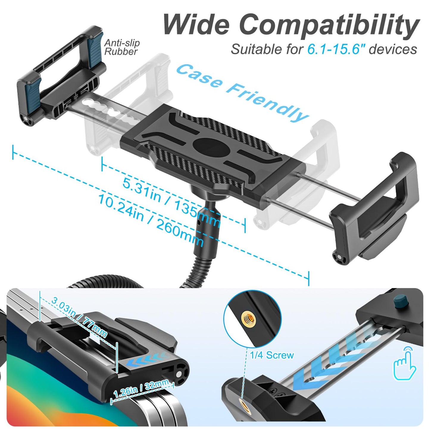 INSSKY All-Metal Gooseneck Spin Bike Tablet Holder, Mount for Exercise/Stationary Bike, Elliptical, Peloton, 360° Flexible Long Arm, Heavy-Duty No-Shake, Fit for iPad Pro/Air/Mini & 6.1-15.6" Devices