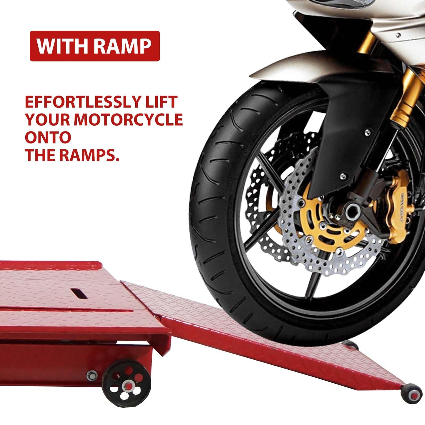 Hydraulic Motorcycle Lift Table 1000 LB Capacity, Heavy-Duty Steel Scissor Lift Hoist with Safety Lock & Wheel Clamp, Adjustable Jack Stand for Motorcycle Repair in Garages, Workshops, Home Use