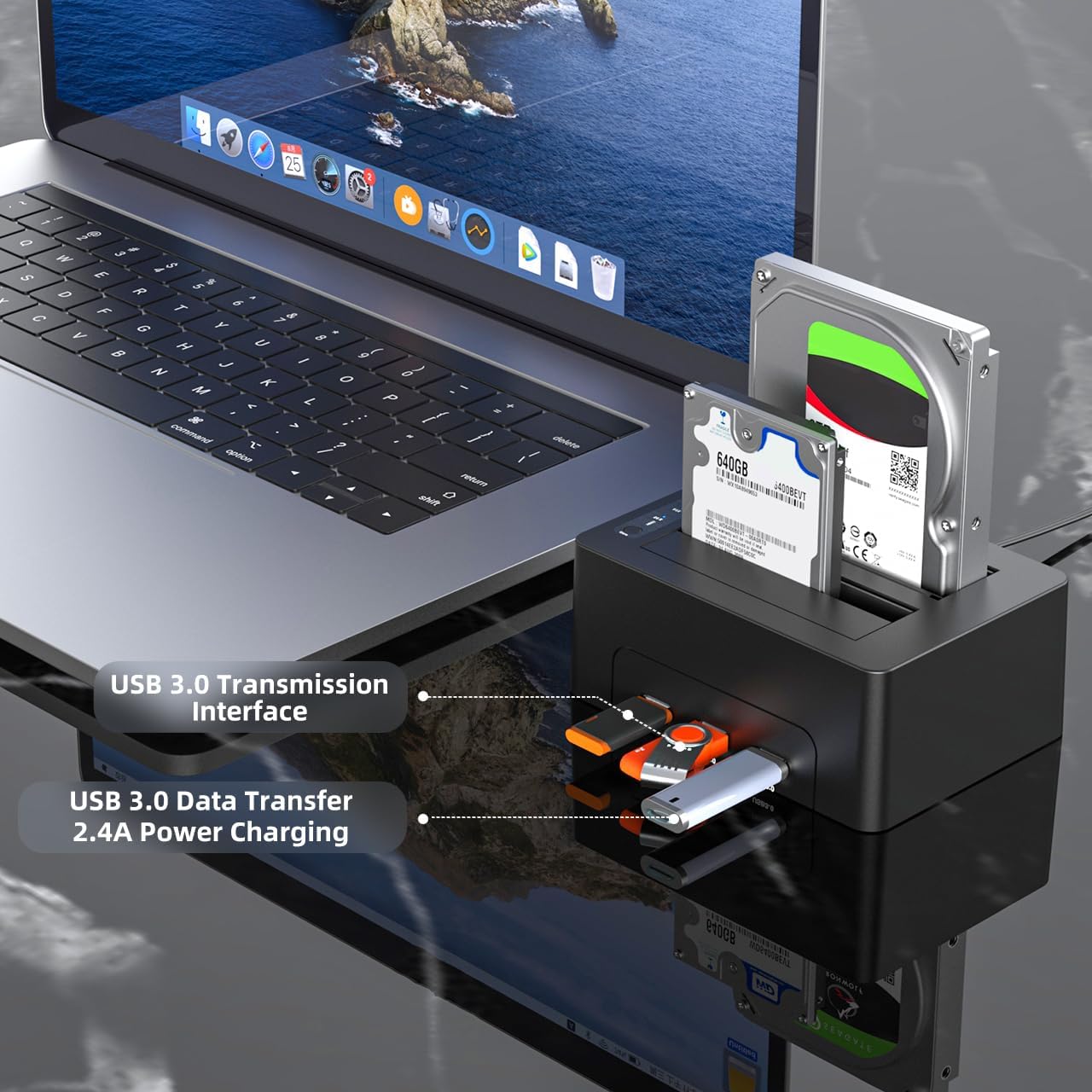 MAIWO 2.5 3.5 Inch 3X 3.0 48TB Dual Bay Hard Drive Docking Station with Offline Clone for SATA HDD SSD, USB Hub