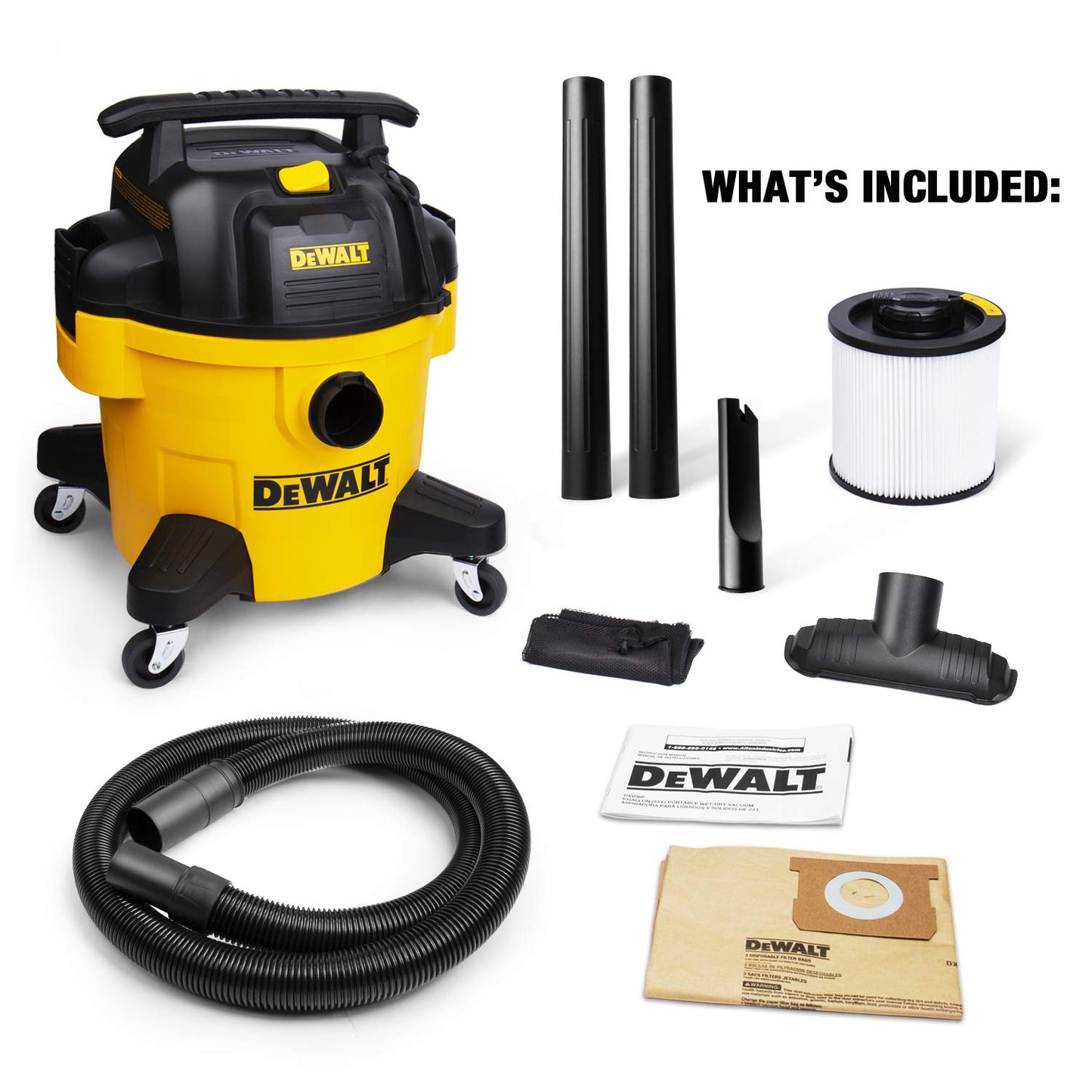DEWALT DXV06P 4 Peak HP Shop Vacuums, 6 Gallon Poly Wet/Dry Vac, Heavy-Duty Shop Vacuum with Blower Function Yellow+Black