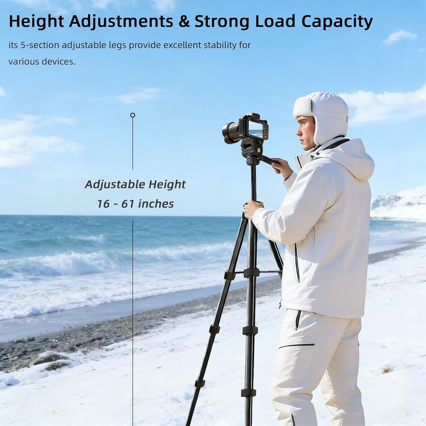 Jishane 61" 11lb Camera Tripod, Travel Tripod for Camera Canon EOS Rebel Nikon, Lightweight Phone Stand with Wireless