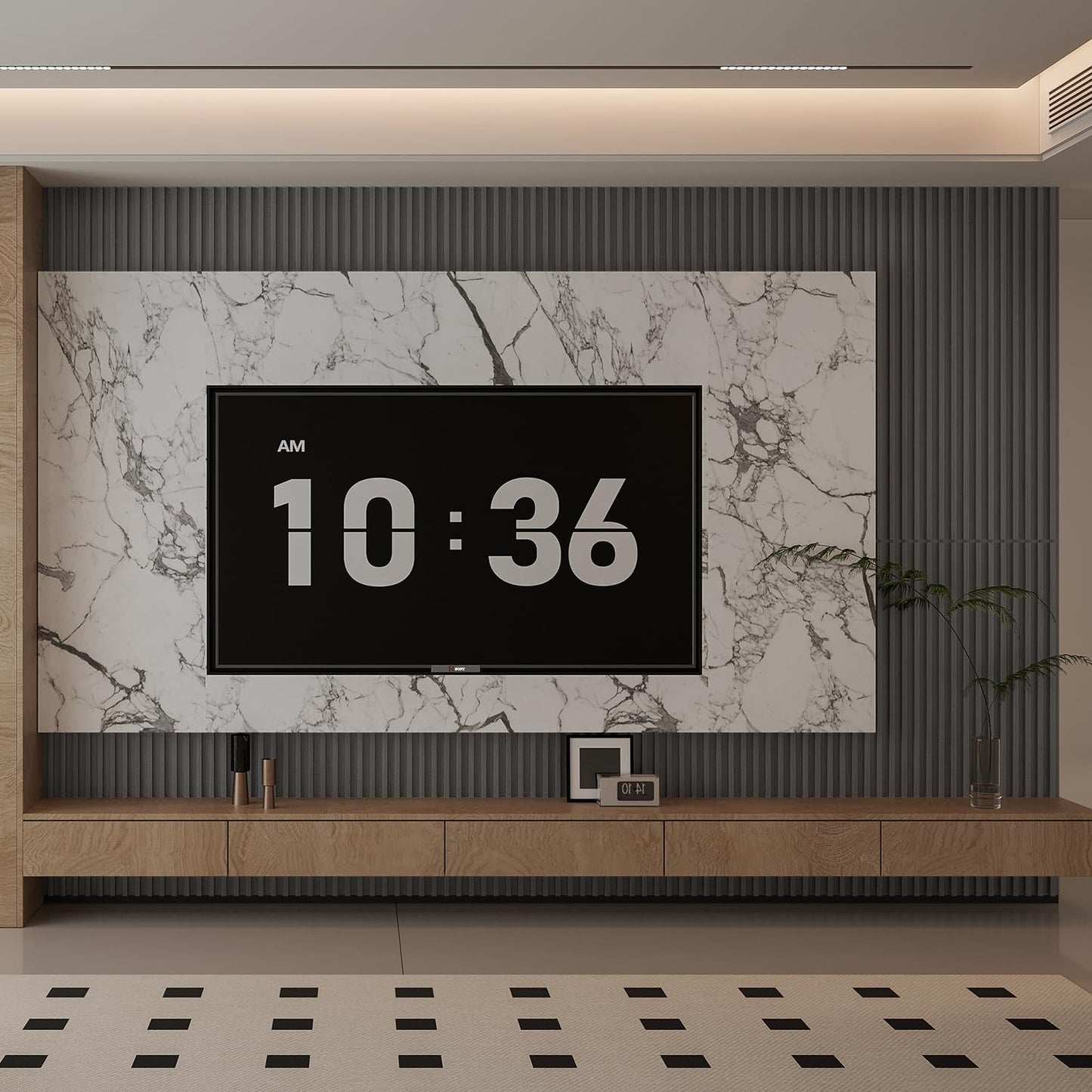 YU LI 3DH WPC Slat Wall Panels 12-Pack 48x 6in & 4 Trim Accent Grey Wood Grain 3D Wall Panels Interior Wall Modern Décor