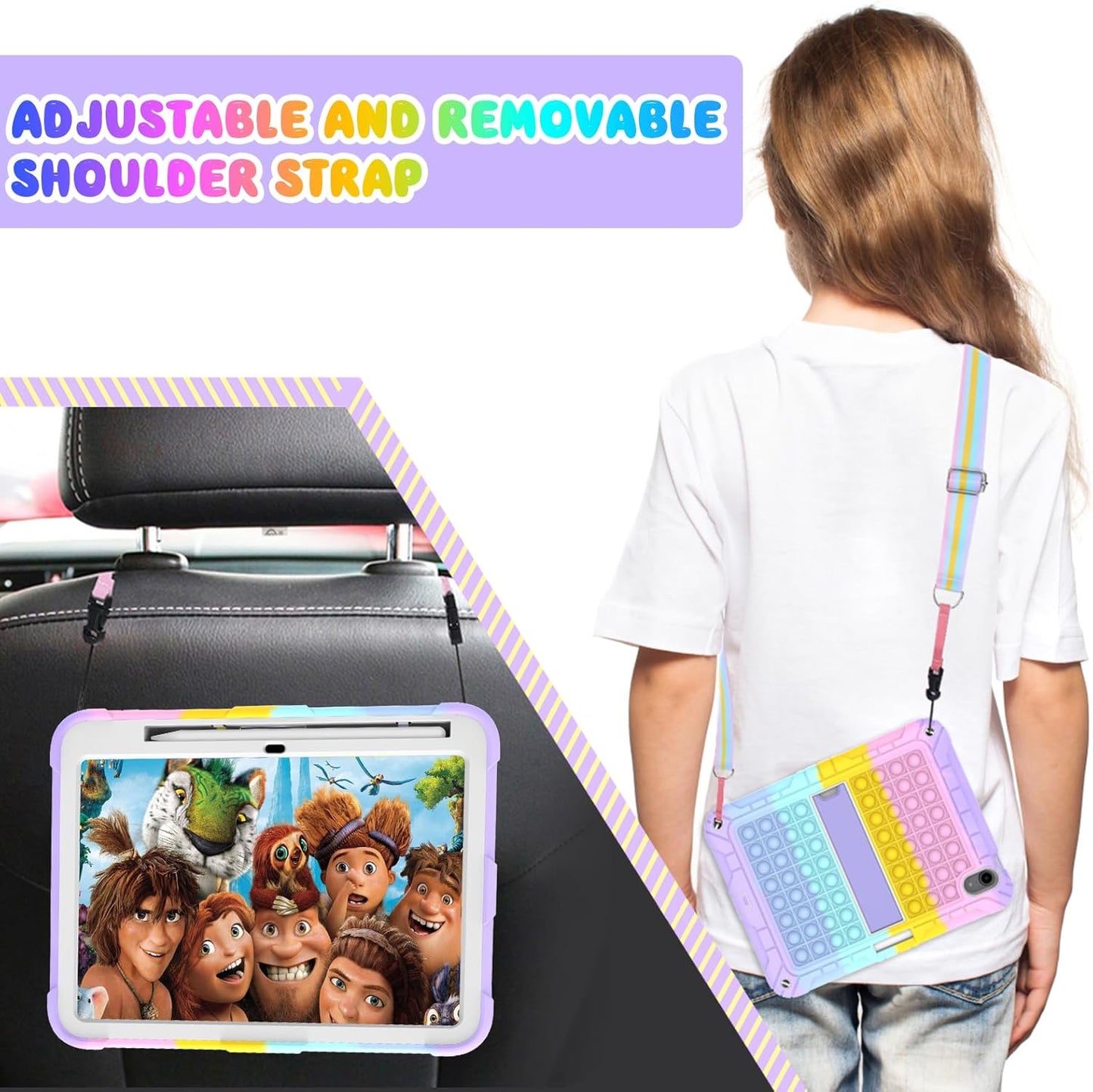 TSQQST (A16) 11th/10th Case for iPad Generation for Autism with Glass Screen Protector | Cute Boys Girls Kids Case