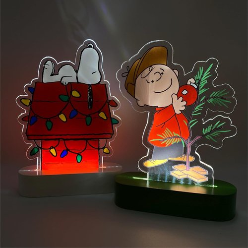 Mark Feldstein Peanuts Holiday LED Tabletop Lights - Snoopy's Doghouse & Charlie Brown Tree | 6 Inch Set of 2