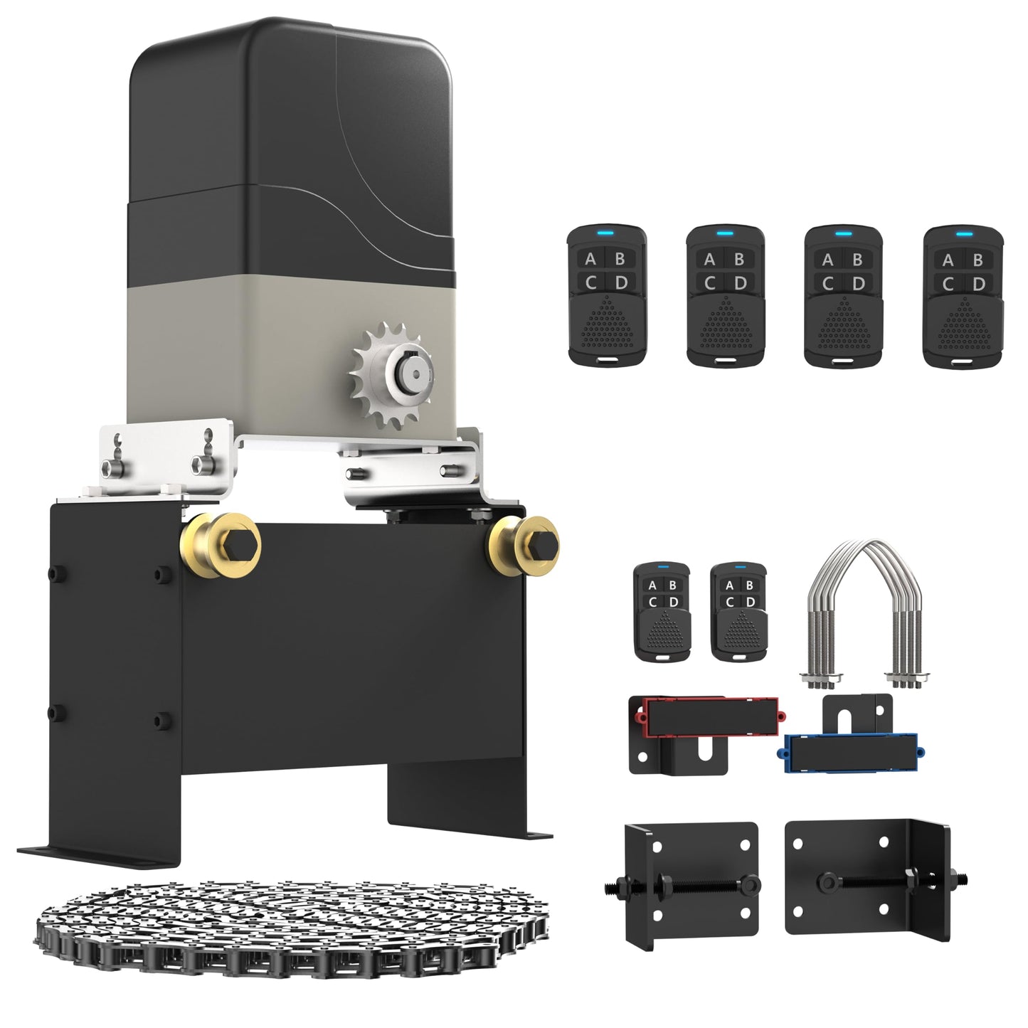 Blütezeit 1100lb Sliding Gate Opener with 4pcs Remote Controls (433.92MHz) & 16.4ft Chains | Chain-Drive Slide Gate Motor for Driveway Gates