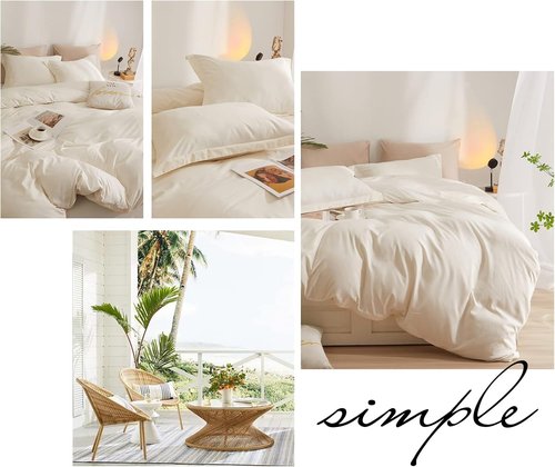 AMWAN Queen Size Soft Washed Microfiber Duvet Cover Set - Cream White with Zipper Closure, 90”x90” + 2 Pillowcases