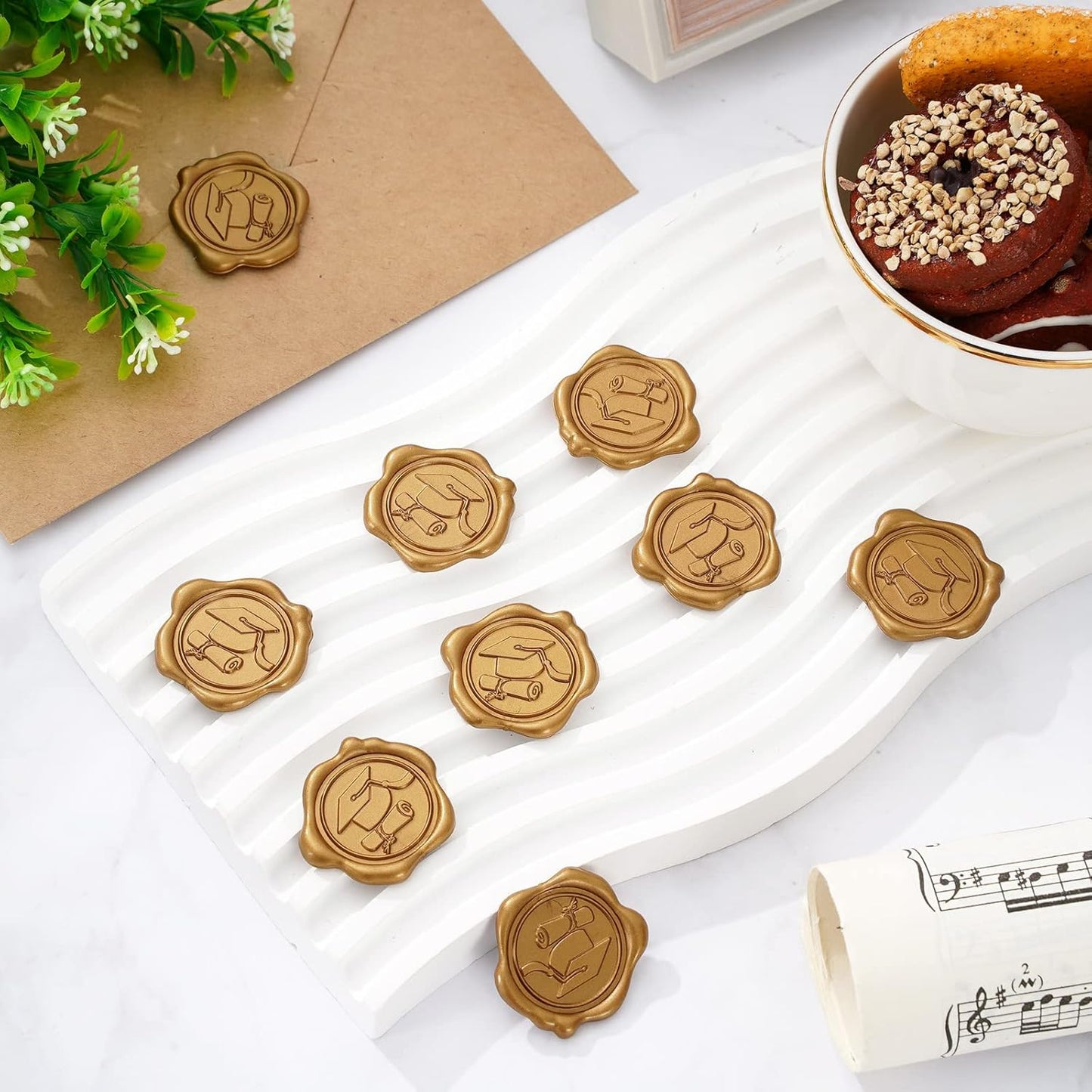 Whaline Graduation Wax Seal Stickers - 50 Pcs Gold 3D Self-Adhesive Cap Seals for DIY Invitations & Gifts