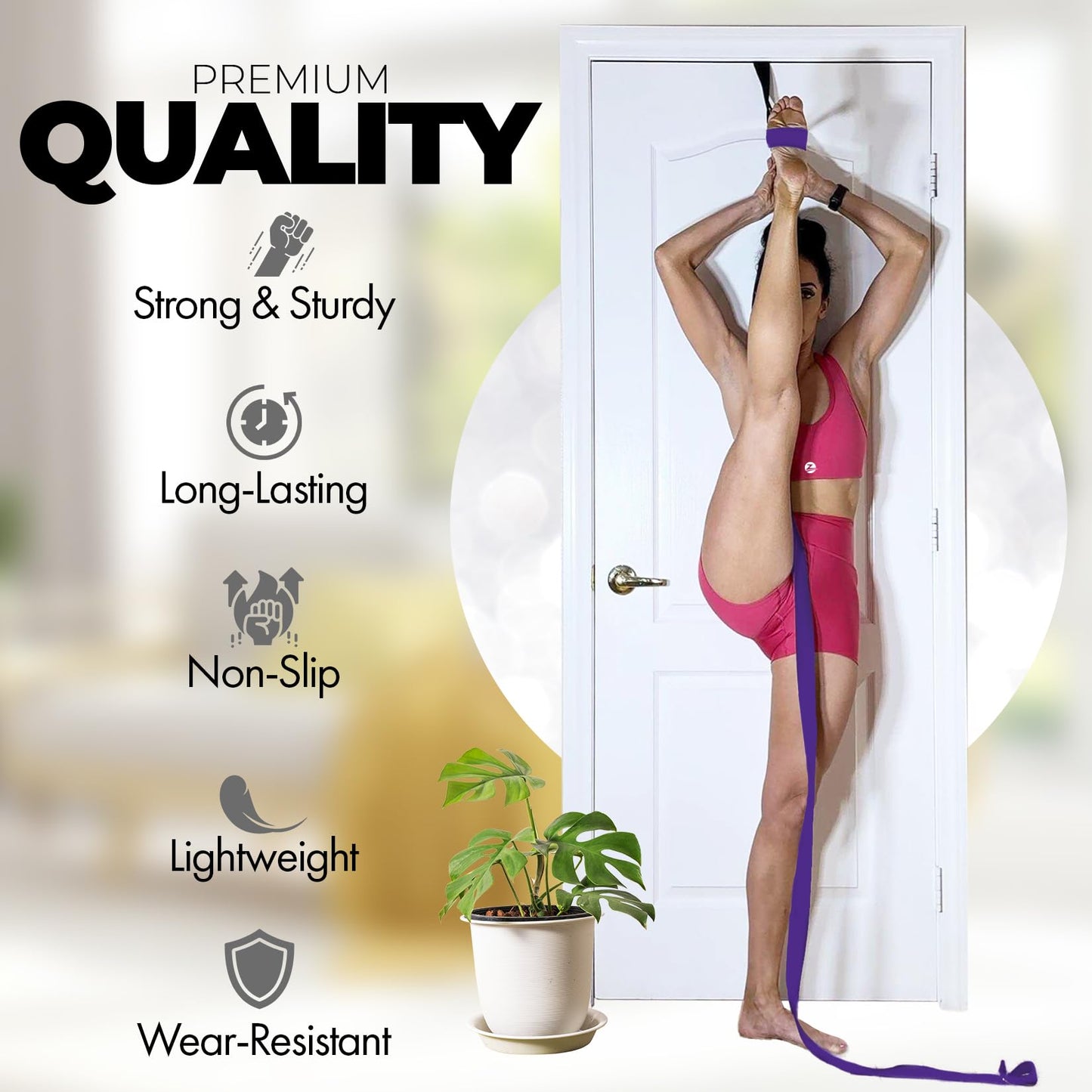 Pilates Stretching Strap with Door Anchor - Flexibility Equipment for Pilates Practitioners - Ideal for Improving Leg Flexibility, Core Stability, and Posture Alignment at Home (Purple)