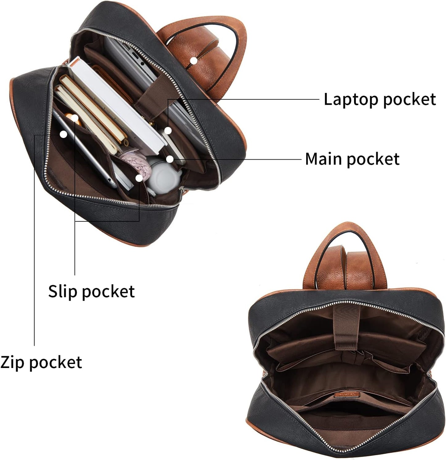 Backpack Telena Leather Laptop for Women Business Casual College Bags Black-Brown