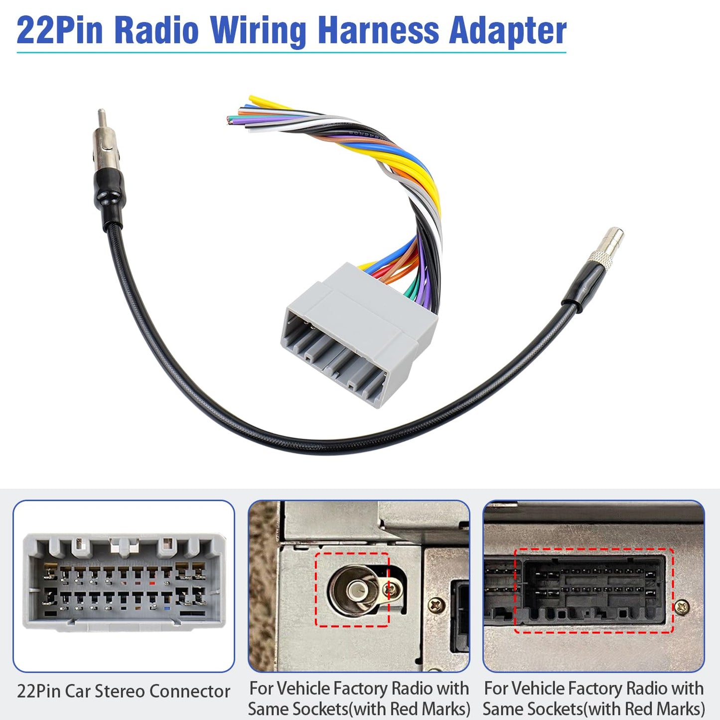 22Pin Commander Radio Wiring Harness Antenna Adapter Kit Compatible with Dodge Ram Caravan Charger Viper, Stereo Wire