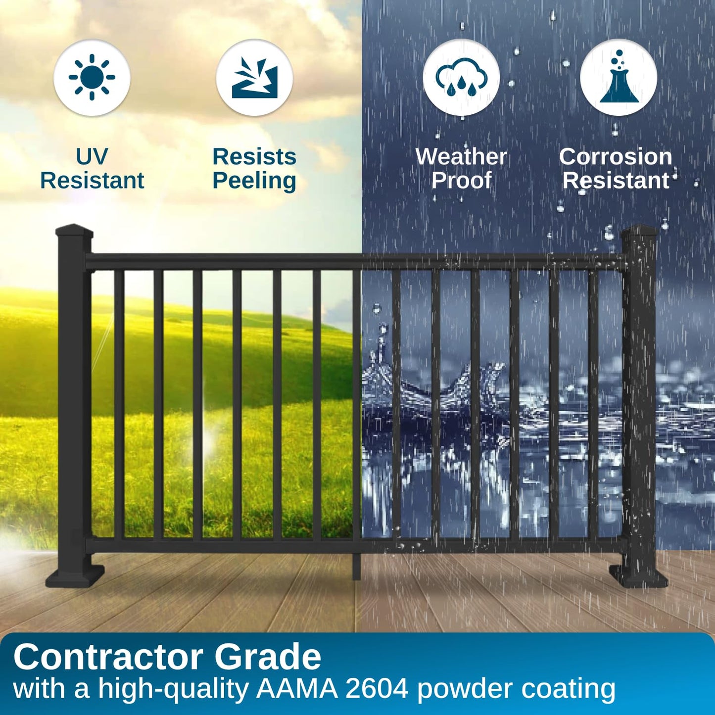 Weatherables 42 in. H x 5 ft. W Stanford Gate Kit – Aluminum Porch & Deck Railing Gate with Black Powder-Coated Finish, Adjustable Outdoor Entry Gate