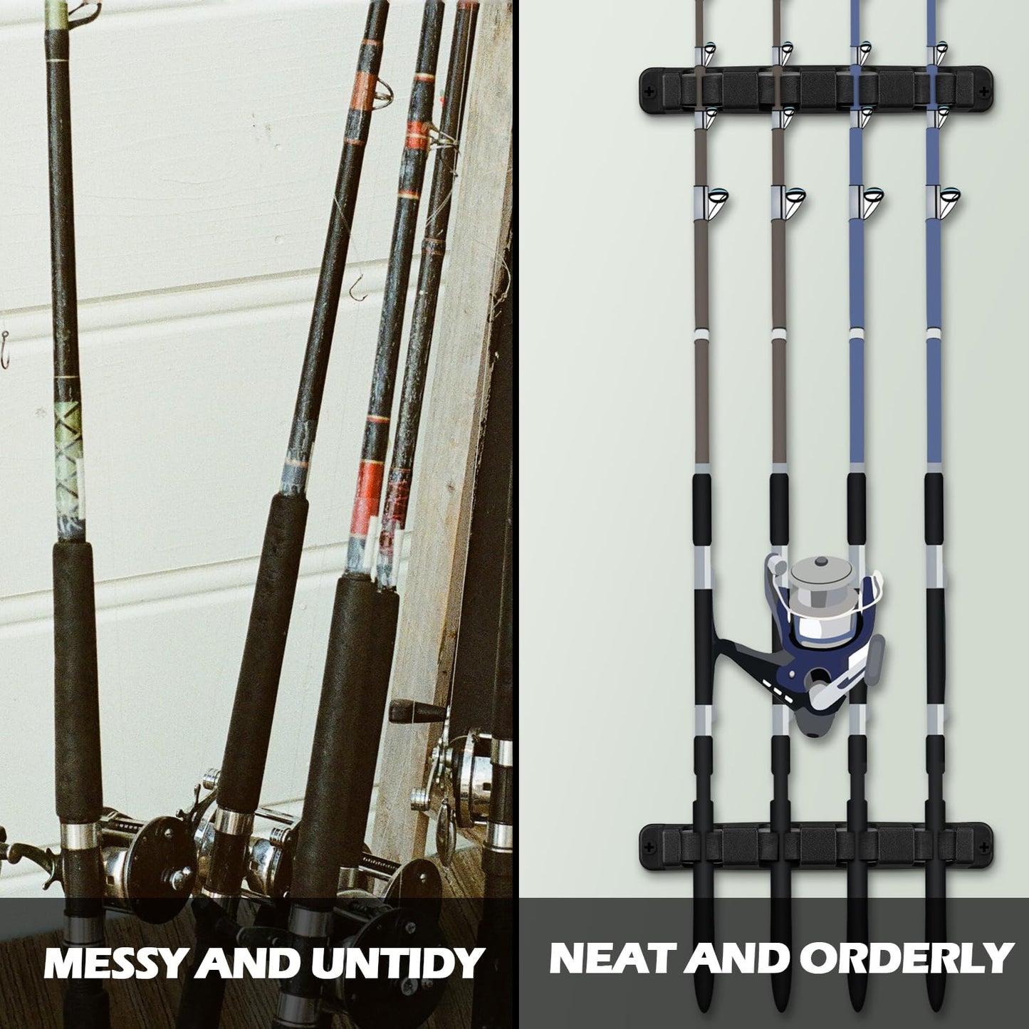 Sratte 4 Pcs Rod Holders for Fishing Boat Wall Mount Fishing Pole Holders 4 Rod Horizontal EVA Foam Garage Rod Rack Summer Boat Accessories for Men Gifts, 9.7 Inch(Black)