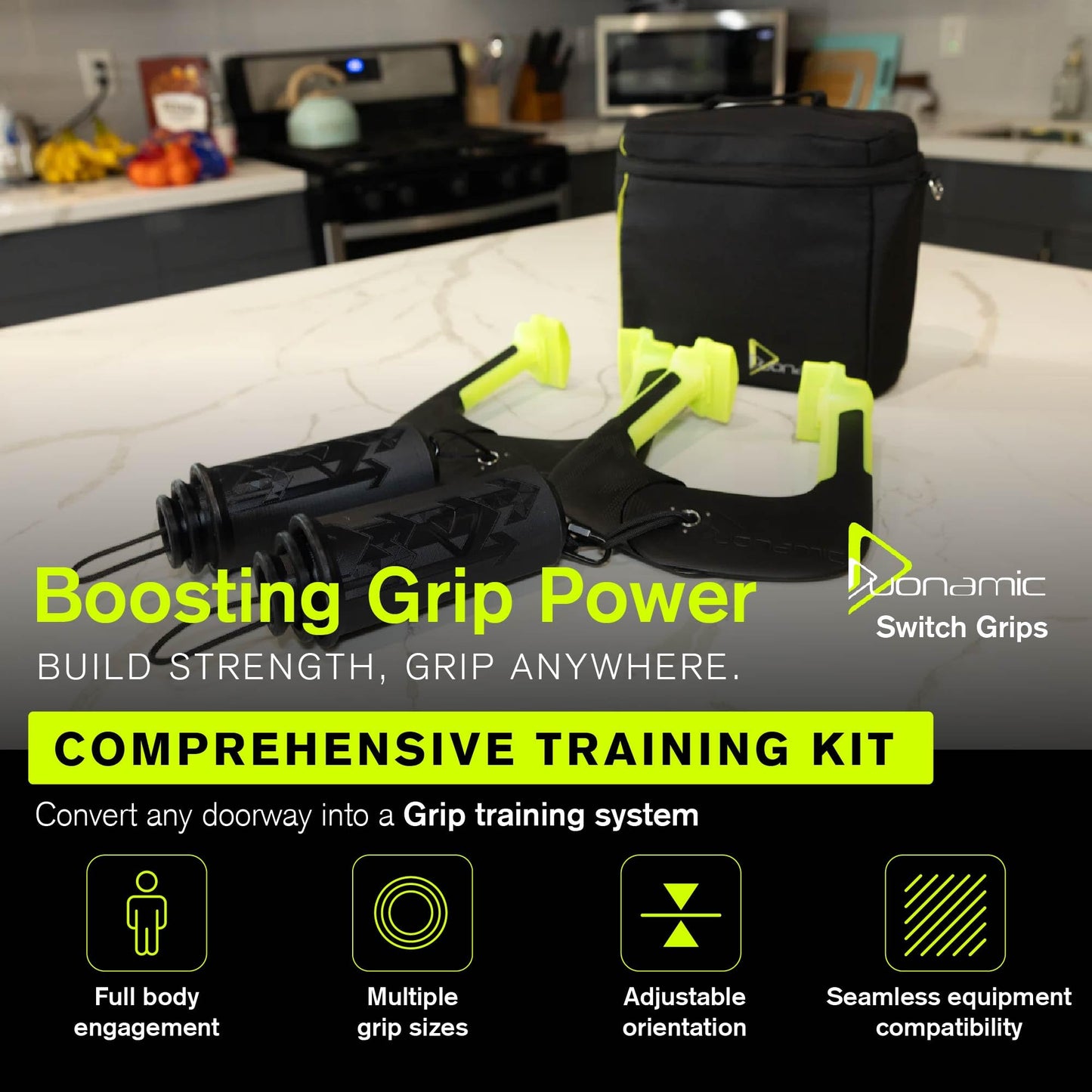 Duonamic Ultimate Switch Grips Package | Complete Grip Strength Training System with Eleviia Handles, Travel Bag & 3 Sizes of Switch Grips | Ideal for Pull-Up Bars, Cable Machines & Resistance Bands | Train Anywhere