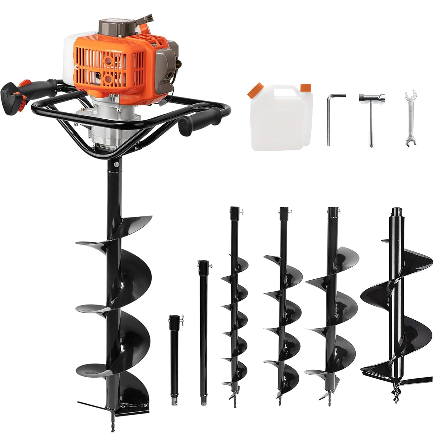 PROYAMA 54cc Post Hole Digger Gas Powered 2 Cycle Earth Auger, 5-Year Warranty Gear Box, 4 Drill Bits 4" 6" 8" 12" + Extension Rod 12" 20"