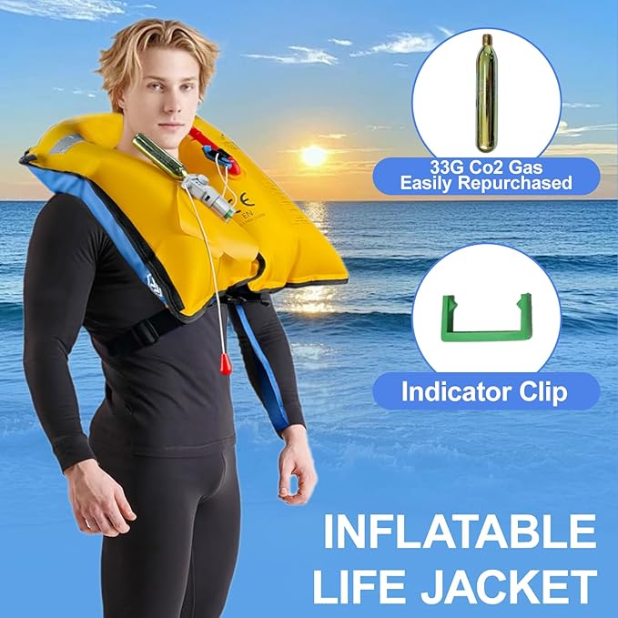 Automatic/Manual Inflatable Life Jacket| Inflatable PFD Kayak Vest Adult| Life Vest for Adults| Outdoor Water Sports| Supports up to 330 lbs|33g of Carbon Dioxide Cylinder