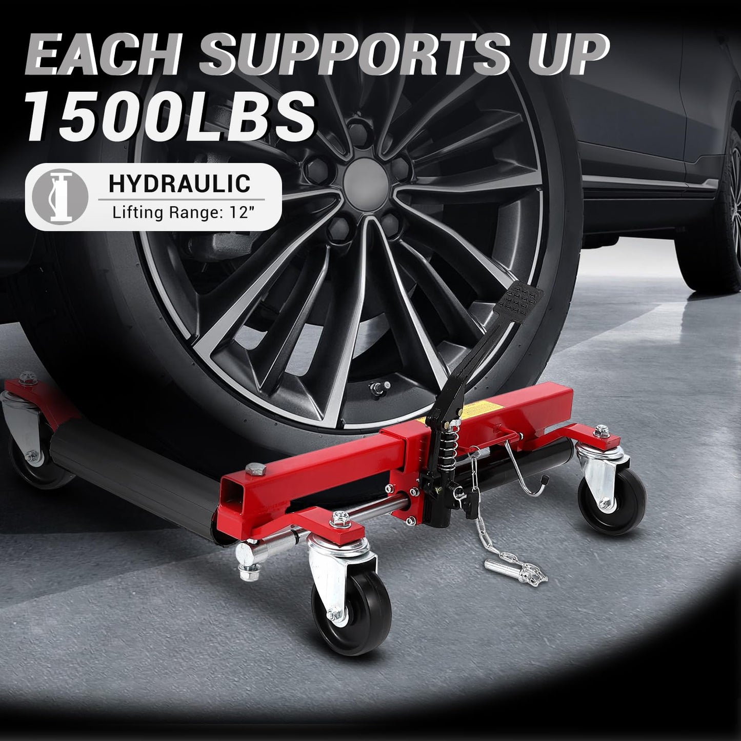 Car Wheel Dolly Jack Set, 6000LBS Capacity Wheel Dolly with Hydraulic Tire Jack & Twin Rollers, Heavy Duty Rollers with Foot Pedal for Tire Auto Repair Moving - Set of 4